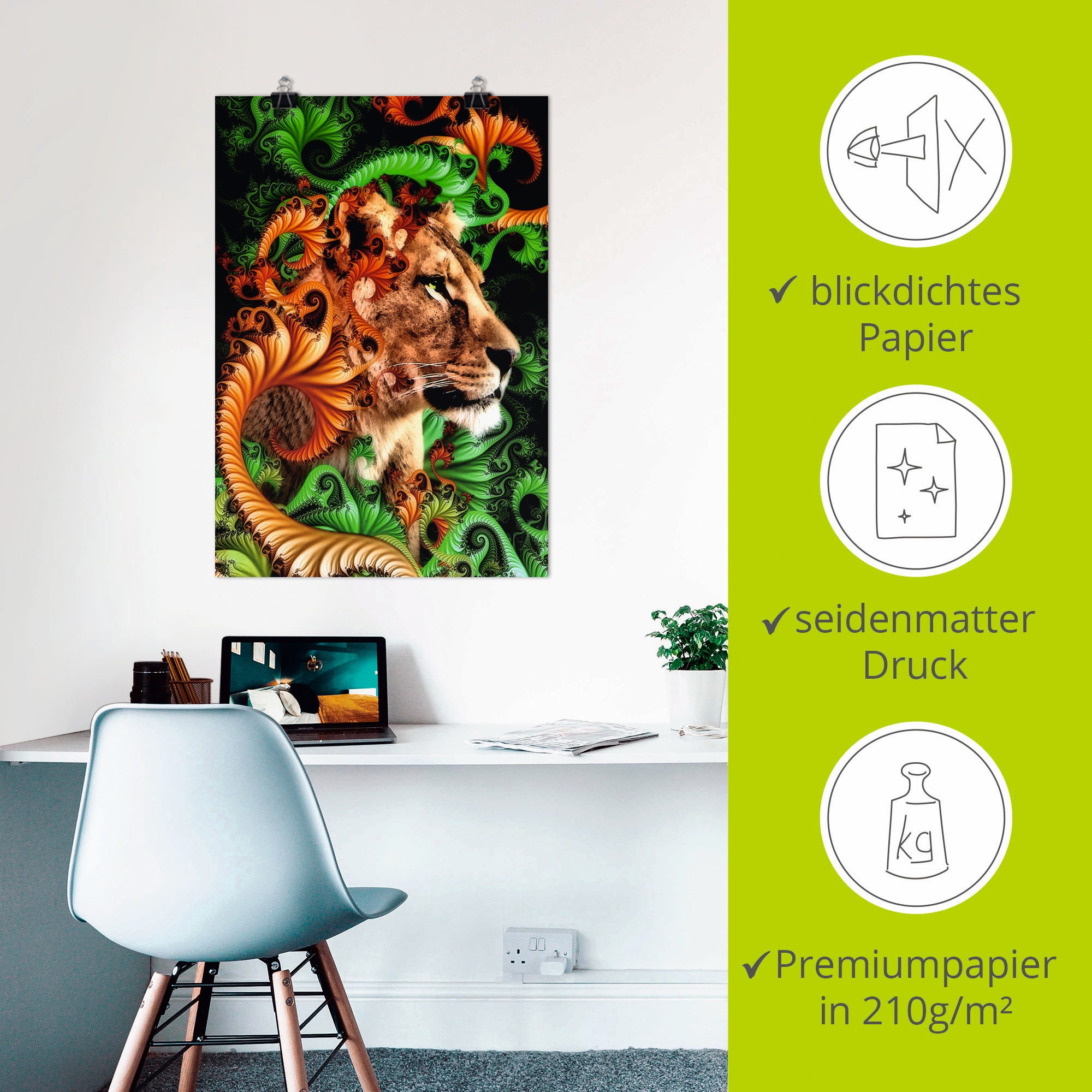 Artland Poster »Im Jungle«, Löwen, (1 St.), als Alubild, Leinwandbild, Wandaufkleber oder Poster in versch. Größen