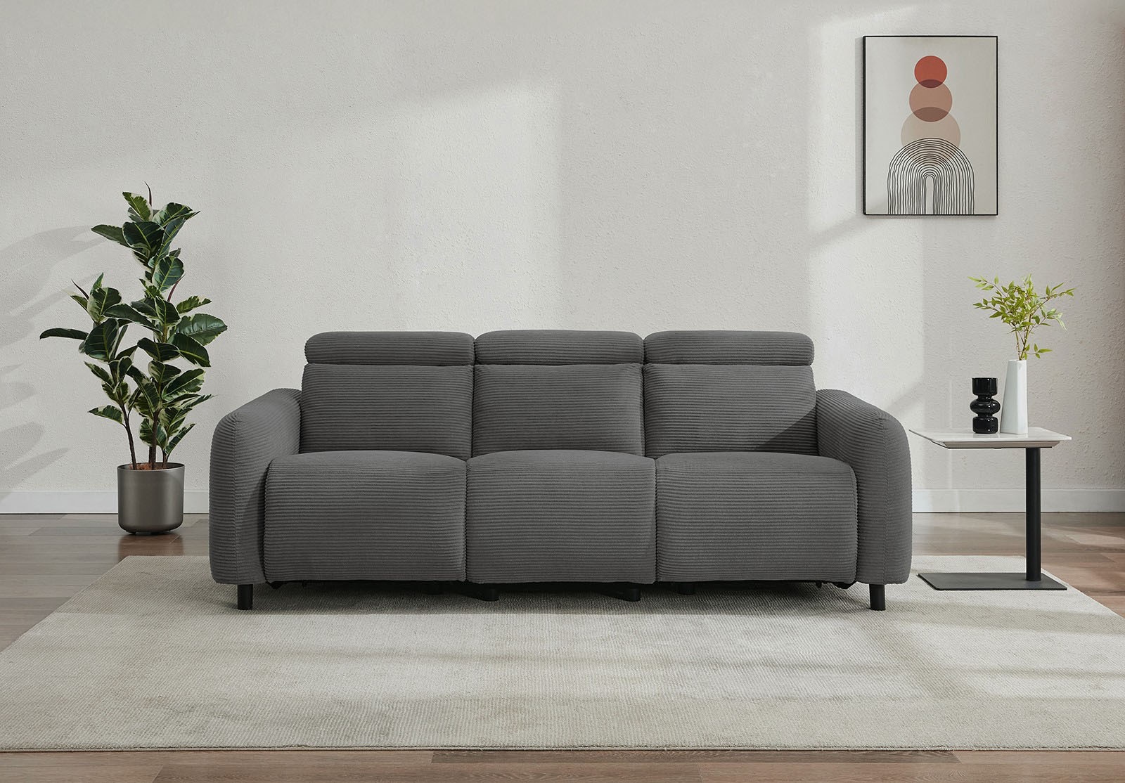 OTTO home 3-Sitzer »SKAANE Cord-Sofa, 229 cm, manuelle u. elektrische Relaxfunktion« Relax-Funktion in 2 Sitzen, Kopfteilverstellung, Federkernpolsterung