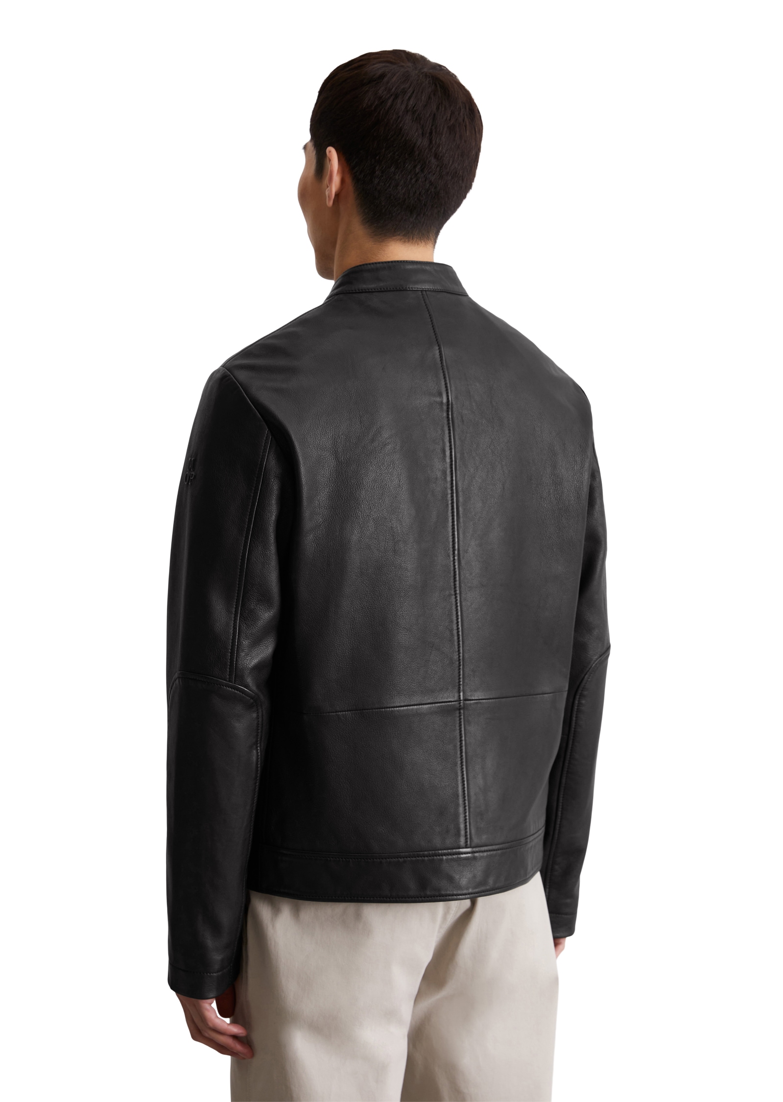 Marc O'Polo Lederjacke, im Biker-Stil, kleiner Stehkragen, aus Lammleder