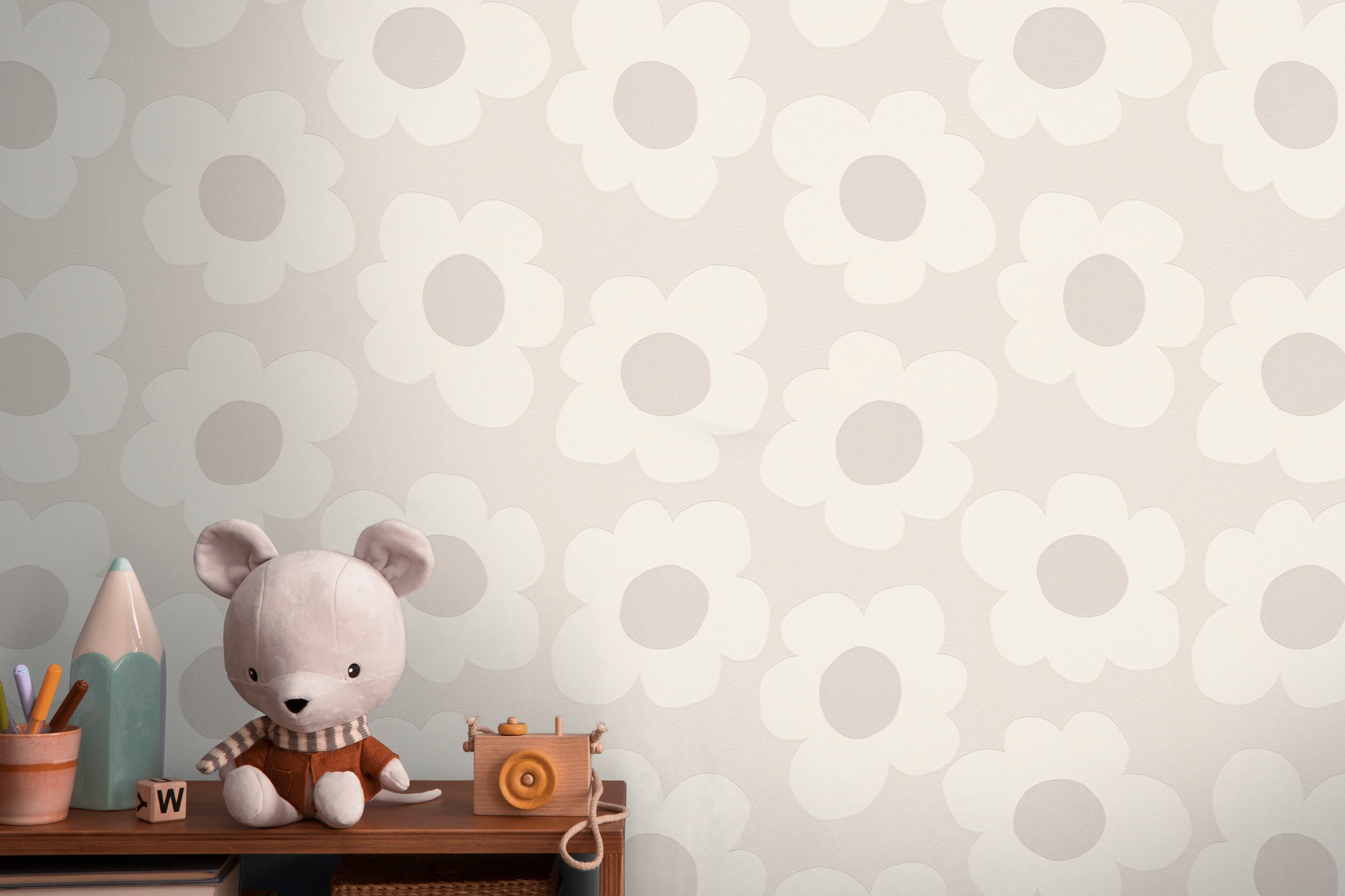 living walls Vliestapete »Kids Studio Retro Blumen – Vliestapete für Kinder« Retro | floral | geblümt glatt Große grafische Blüten im freundlichen Retro-Look