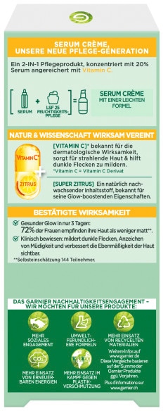 GARNIER Gesichtsserum »SkinActive Vitamin C Serum Crème«, mit hoher Wirksamkeit