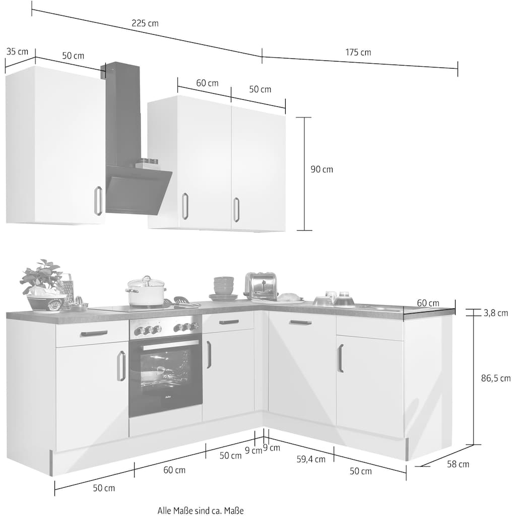wiho Küchen Winkelküche »"Simi", mit verstellbaren Füßen, wahlweise mit E-Geräten,«