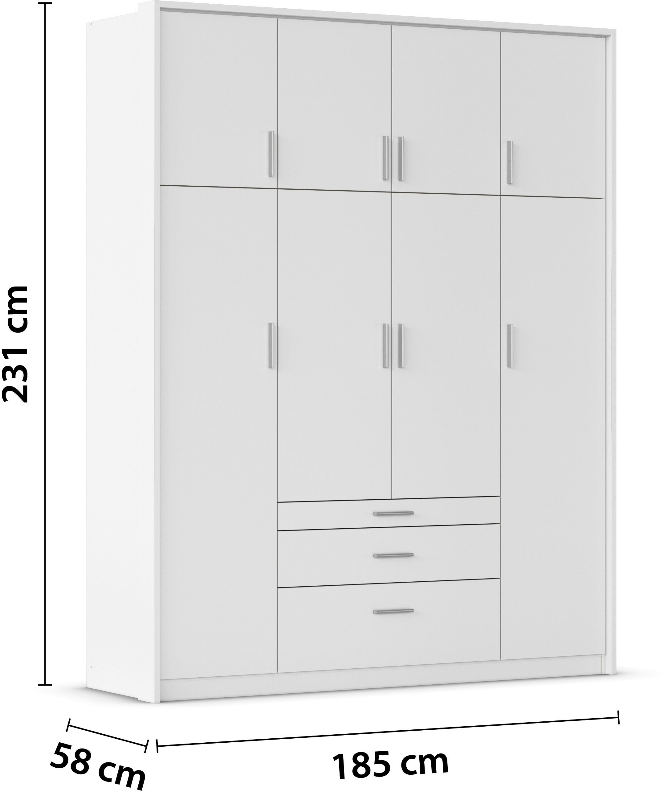 rauch Kleiderschrank »Schrank Drehtürenschrank Garderobe Ankleide Schlafzimmer HILDESHEIM« Breiten: 185/275 cm, Höhe 231 cm,  oberste Schublade mit praktischer Facheinteilung MADE IN GERMANY