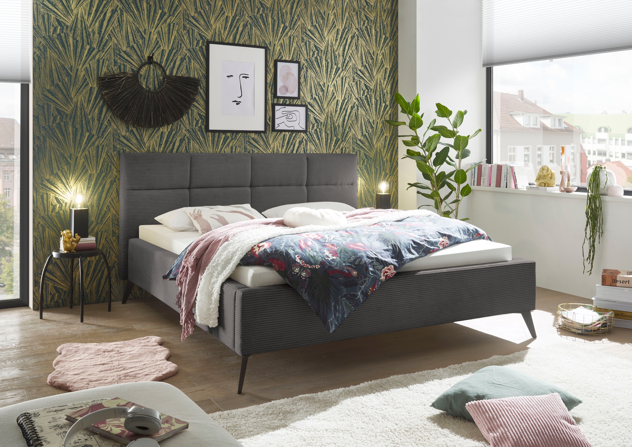 set one by Musterring Polsterbett »Cary« wahlweise mit Matratze und Lattenrost, Füße Metall schwarz