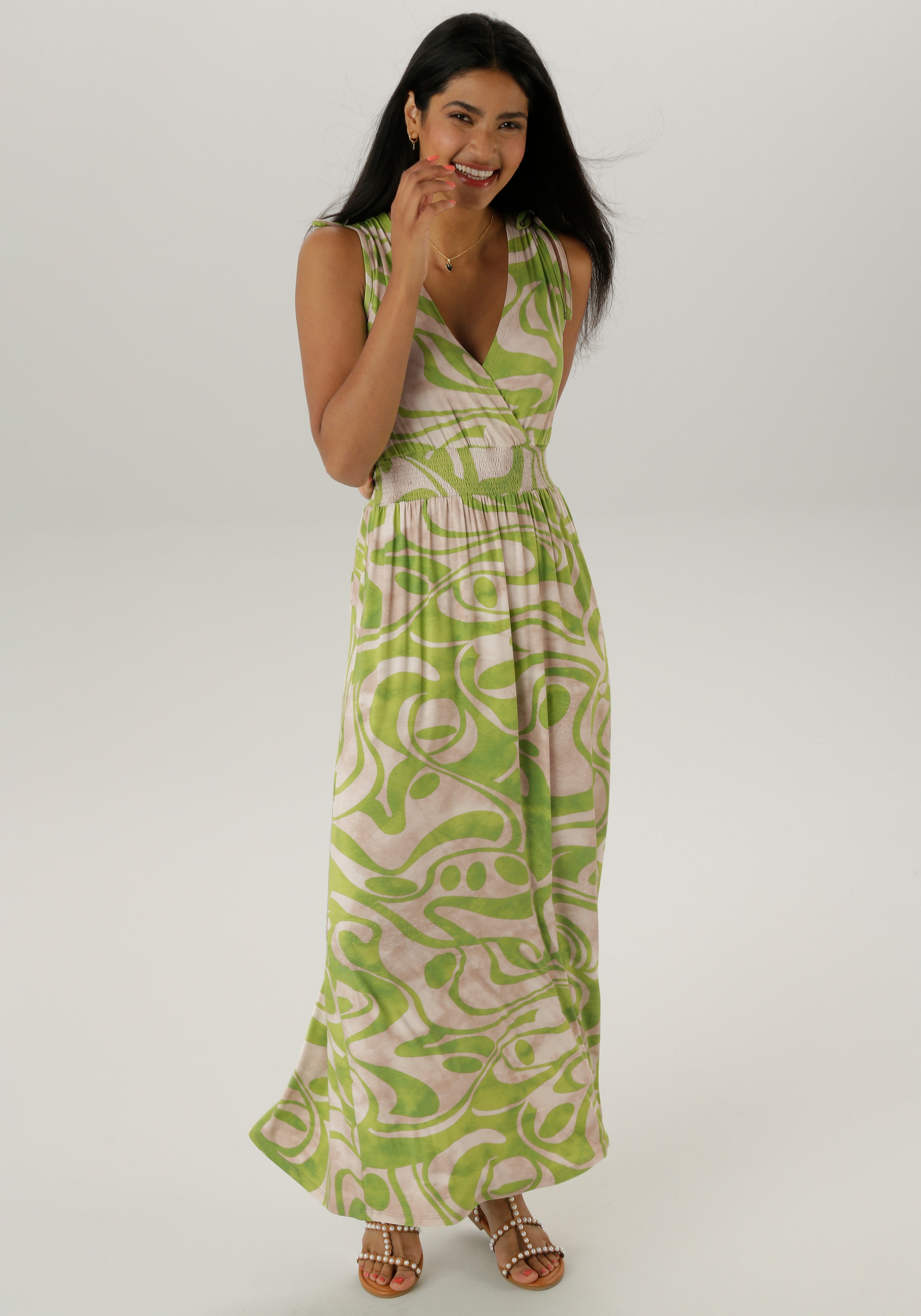 Aniston SELECTED Sommerkleid, mit breiten Trägern zum Raffen -NEUE KOLLEKTION