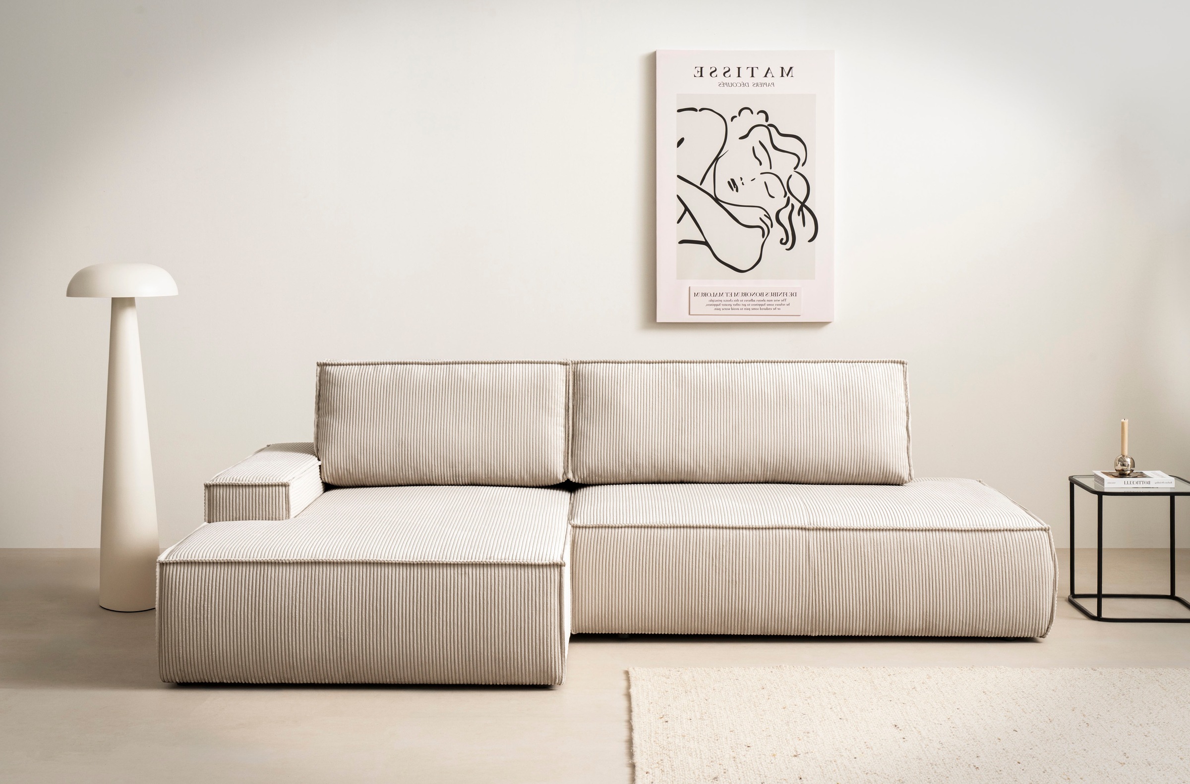 Home affaire Ecksofa »SHERWOOD, Schlafsofa in L-Form offen (275cm), Cord, Leinenoptik«, Schlaffunktion und Bettkasten, Kedernaht, hoher Sitz- & Liegekomfort