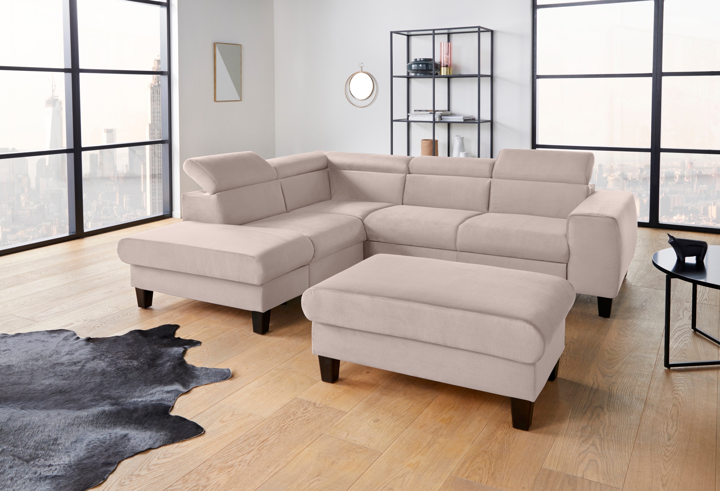 COTTA Ecksofa »Morven L-Form mit Kopfteilverstellung«, wahlweise mit Bettfunktion, Bettkasten & Wireless-Charger