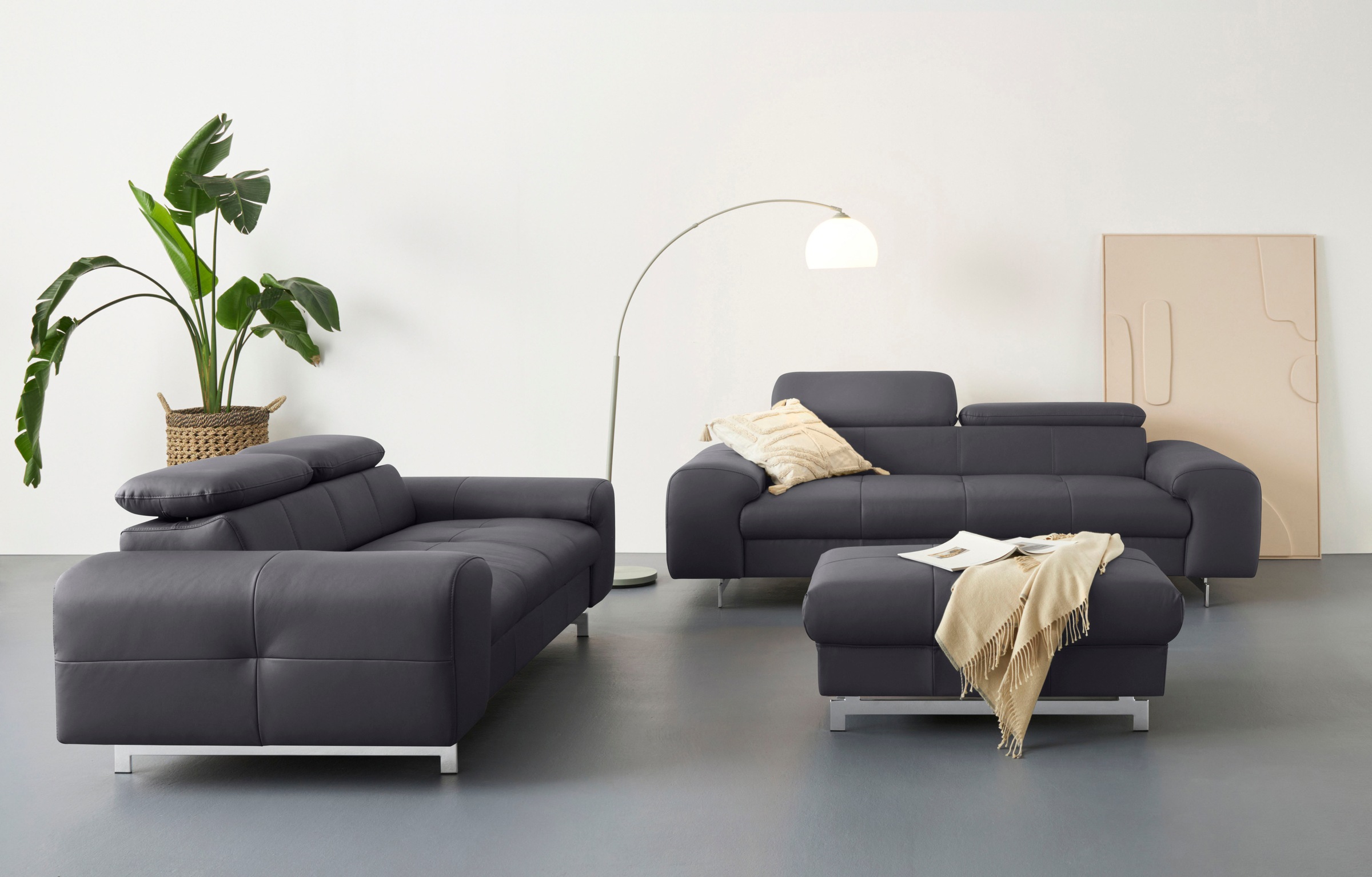 COTTA 2-Sitzer »Chef«, Big-Sofa mit Kopfteilverstellung, edle Metallkufen