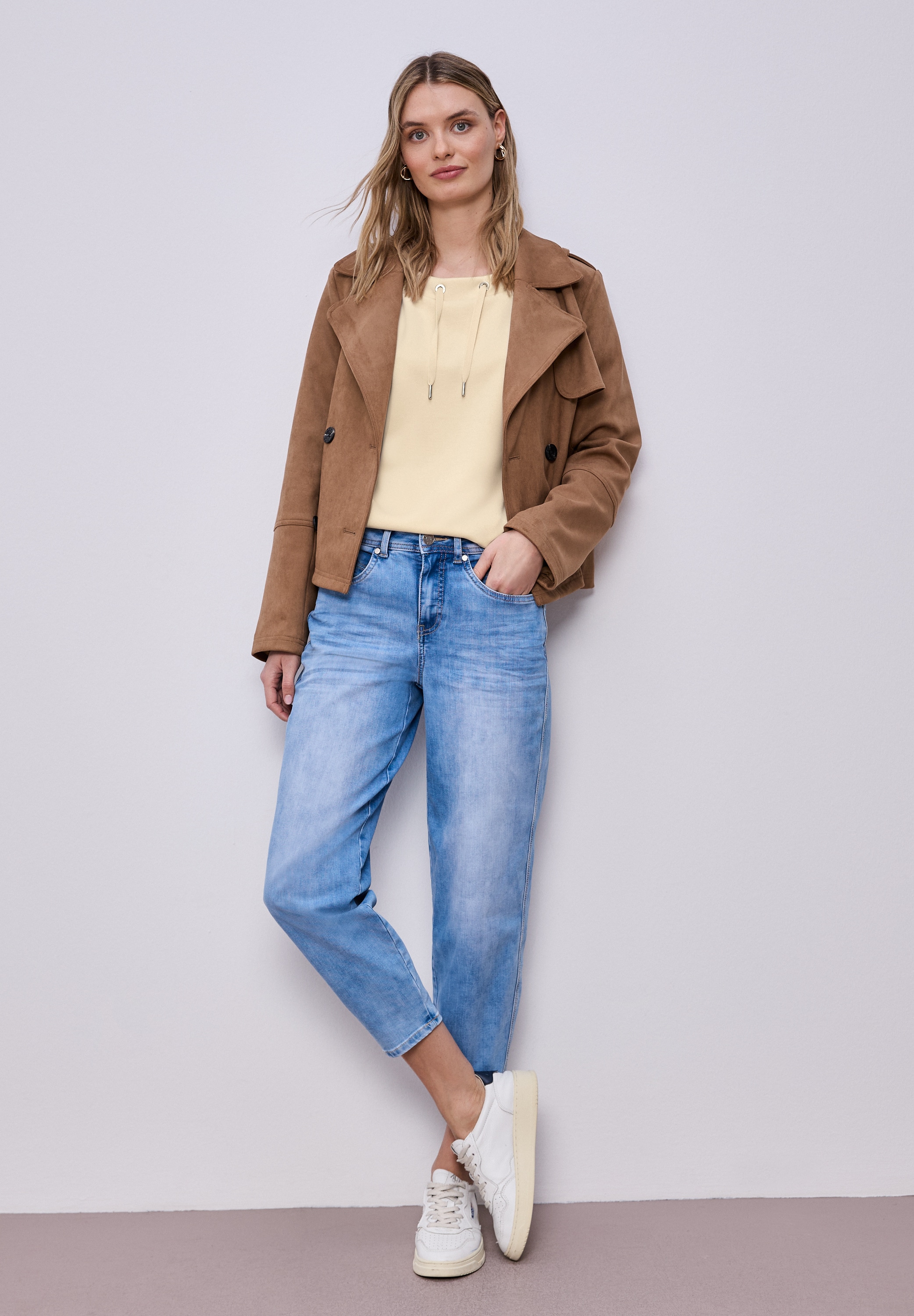 STREET ONE Sweatshirt , Halbarm Silk-Look Shirt mit Kordelzug
