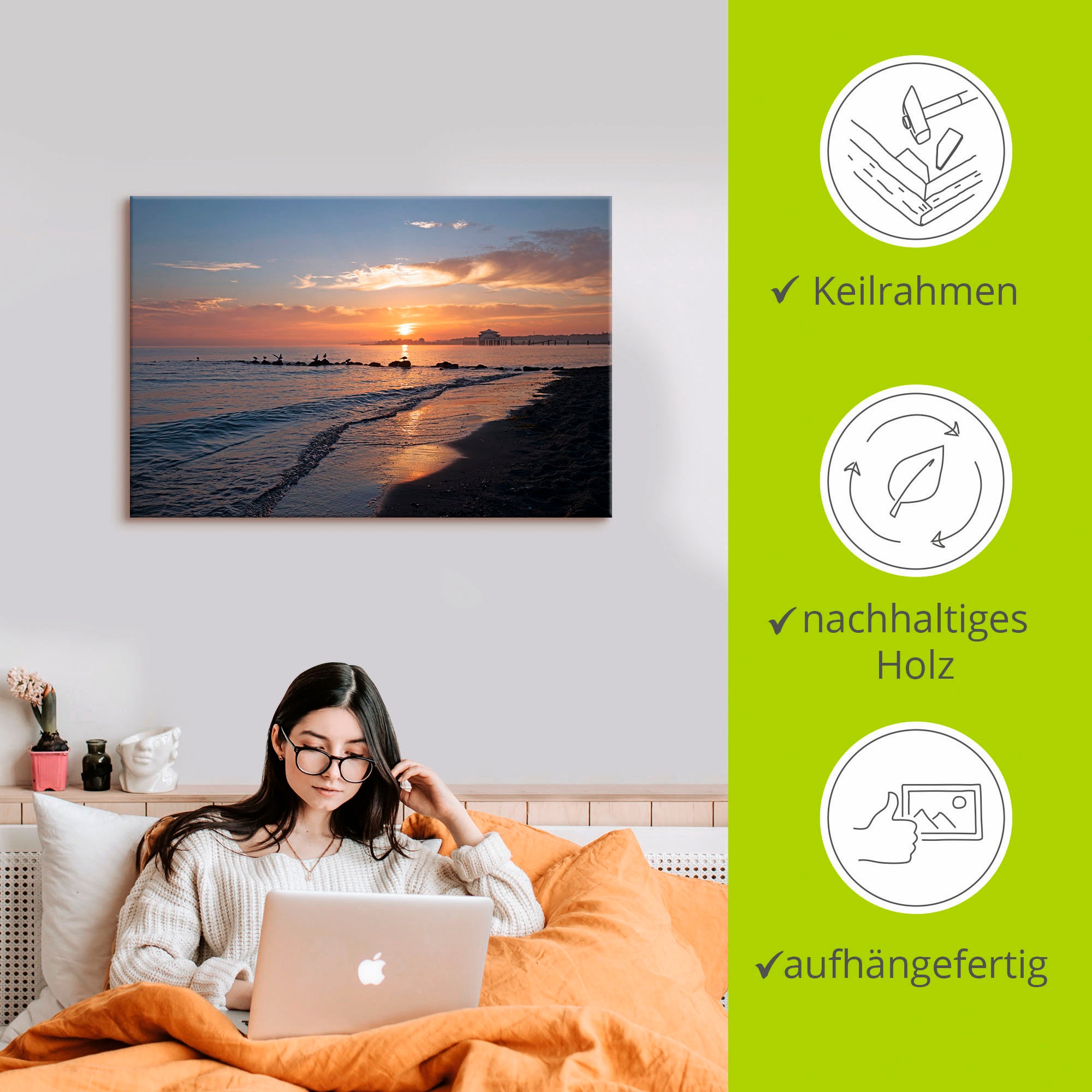 Artland Wandbild »Sonnenaufgang am Ostseestrand«, (1 Stück), in vielen Größen & Produktarten - Alubild / Outdoorbild für den Außenbereich, Leinwandbild, Poster, Wandaufkleber / Wandtattoo auch für Badezimmer geeignet