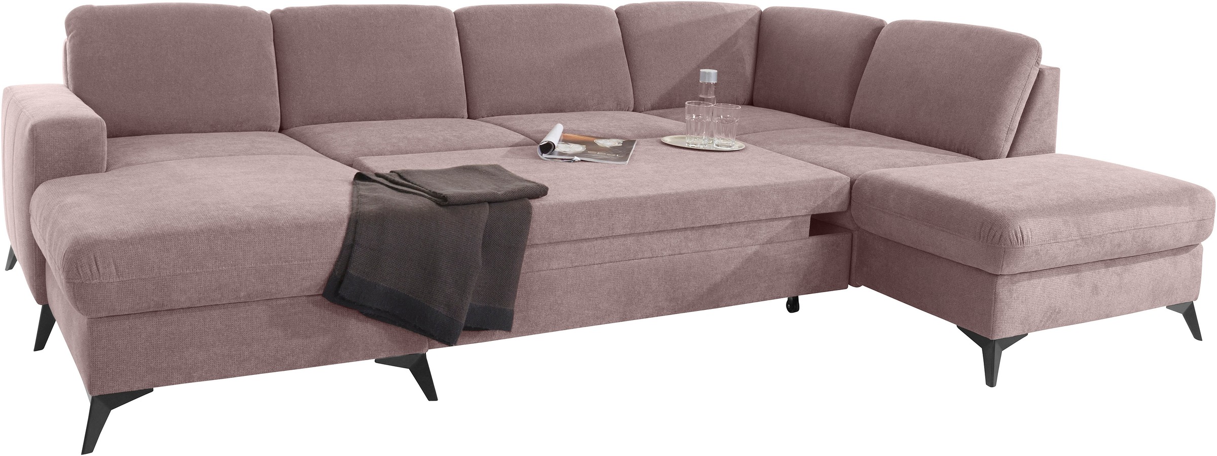 Places of Style Wohnlandschaft »Lolland U-Form«, Wahlweise mit Bettfunktion und Stauraum, auch mit abwischbarem Bezug