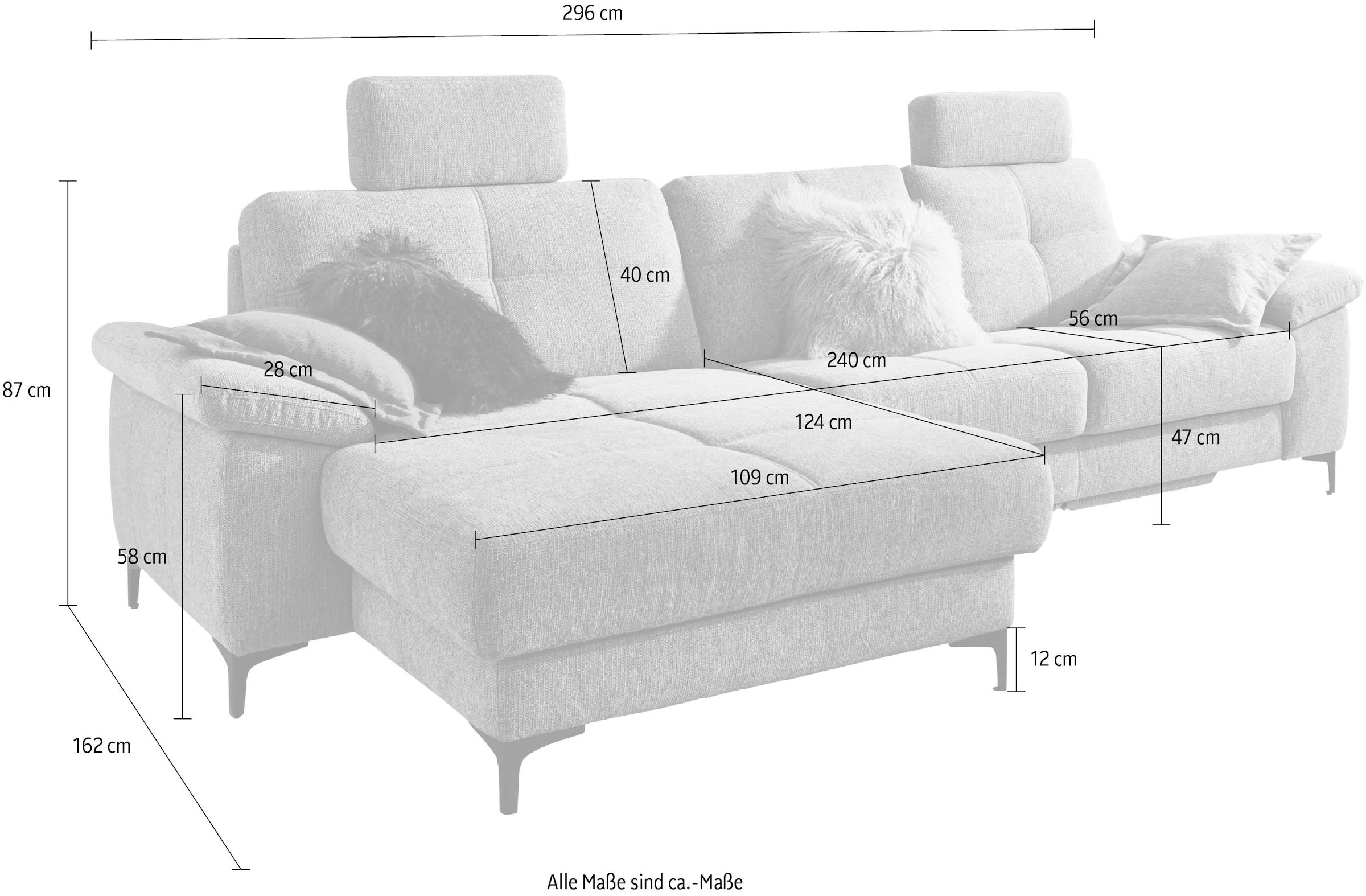 3C Carina Ecksofa »Burnaby L-Form«, 2 Kopfstützen, optional mit Schlaf- und motorischer Relaxfunktion