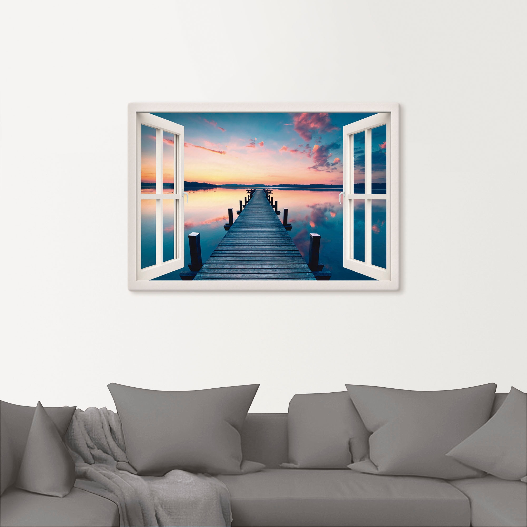 Artland Wandbild »Pier im Sonnenaufgang«, Fensterblick, (1 St.), als Leinwandbild, Poster in verschied. Größen