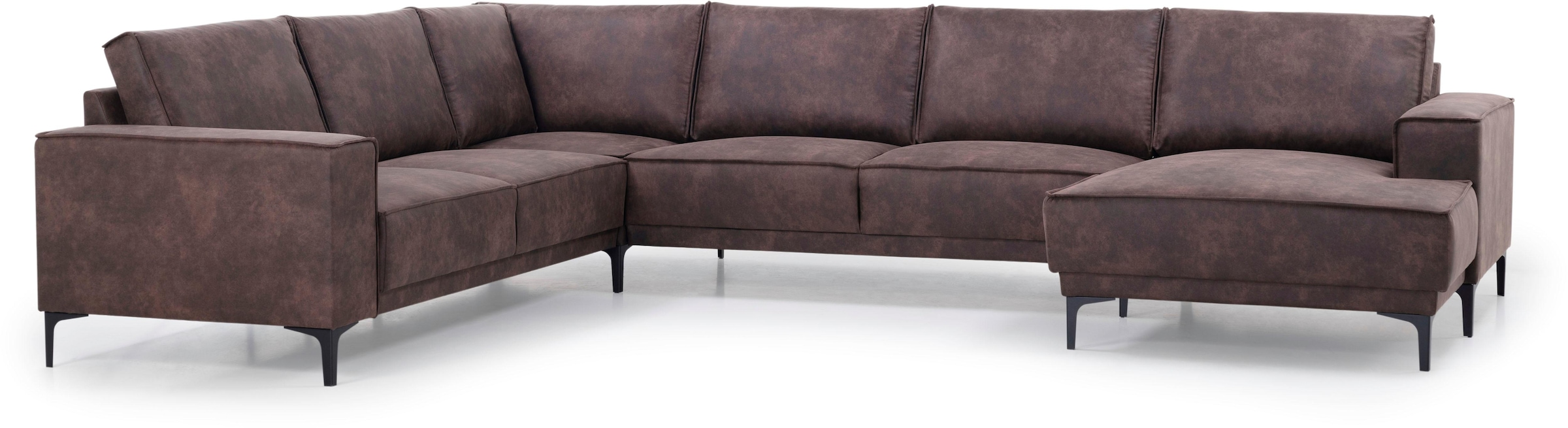 Places of Style Wohnlandschaft »XXL Sofa Oland, Struktur, Flachgewebe, Luxus-Microfaser, Boucle«, U-Form, 342 cm, Wellenunterfederung, Skandi-Design, Metallfüße