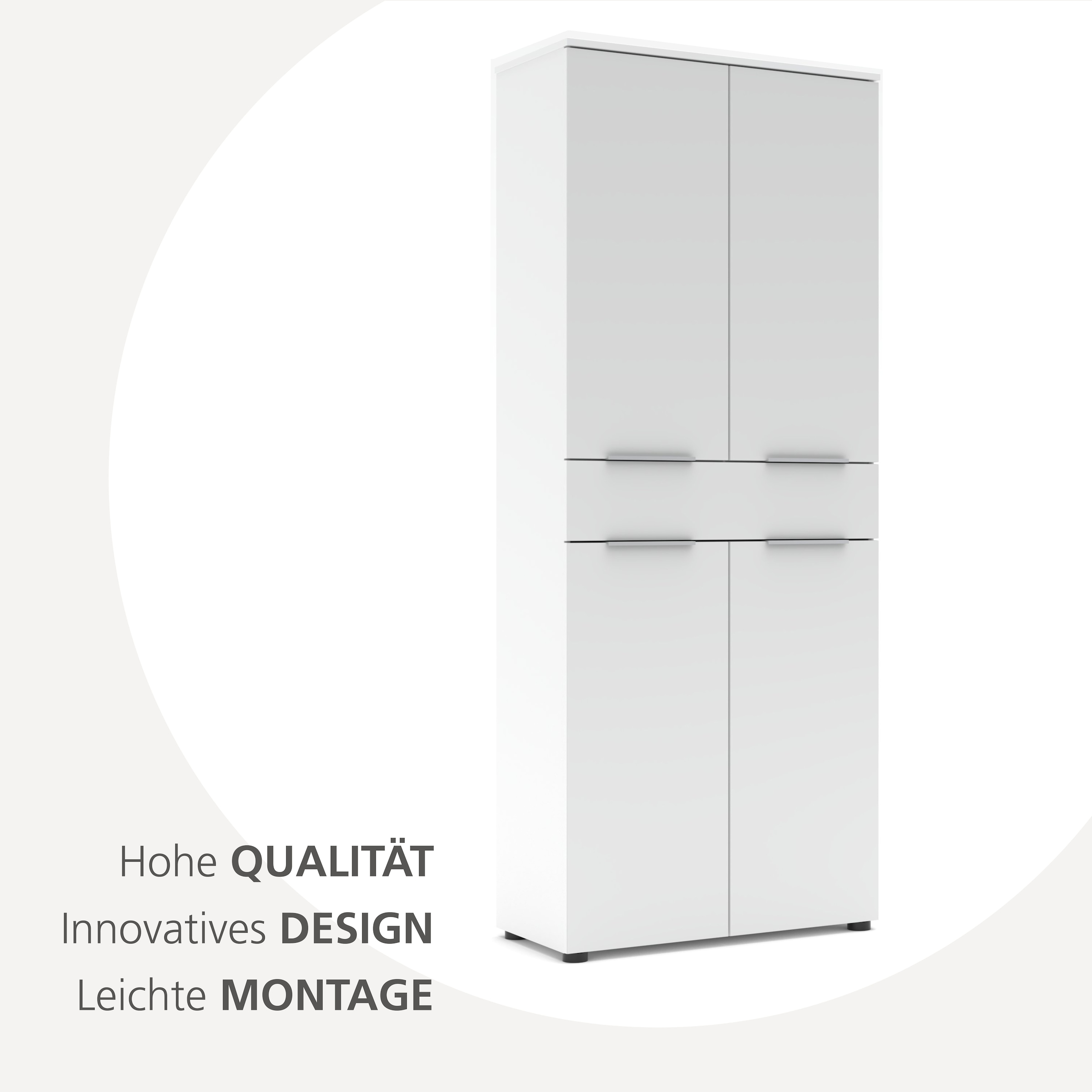 Innostyle Aktenschrank »Büroschrank Santorin, 80/198/38 cm ( B/H/T)« 1 Stk. tlg. 4 türig, 1 Schubkasten, Softclose, Klarglas, ABS Schutzkante