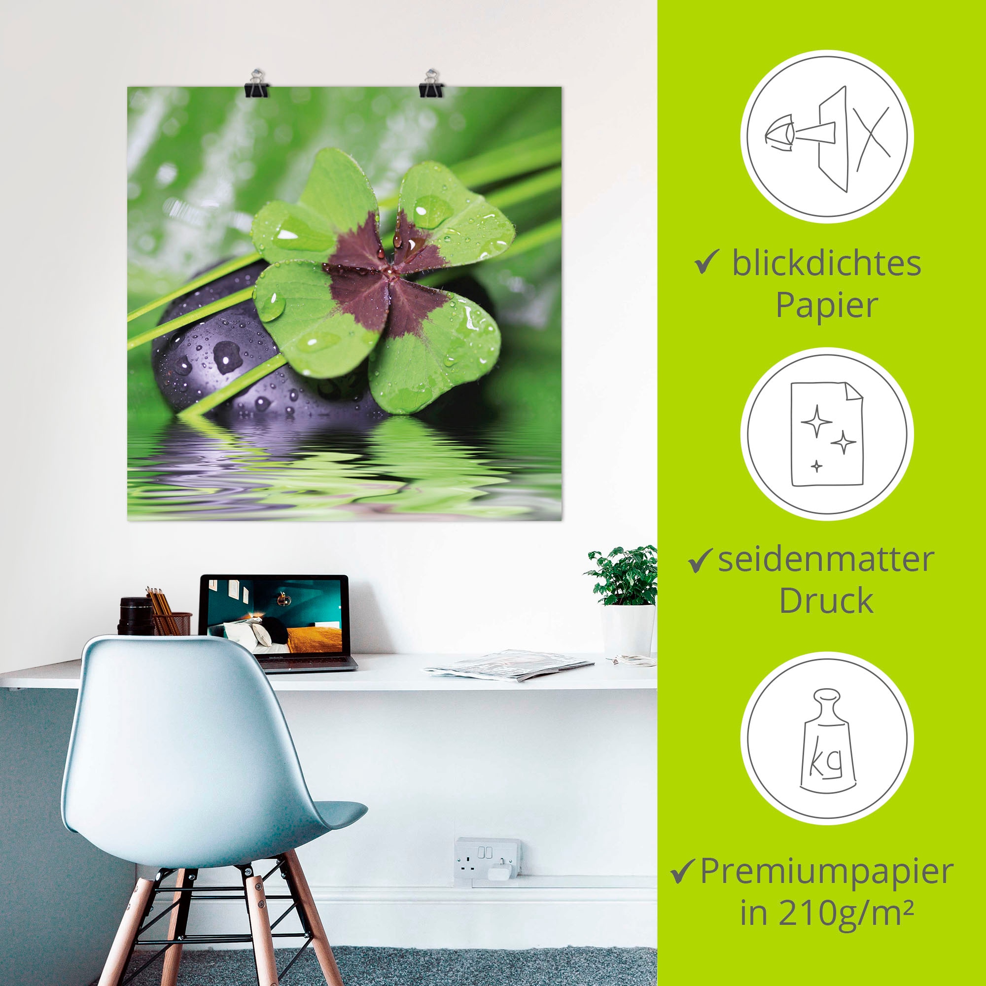 Artland Wandbild »Glücksklee... Entspann mal wieder«, Zen, (1 St.), als Alubild, Outdoorbild, Leinwandbild, Poster, Wandaufkleber