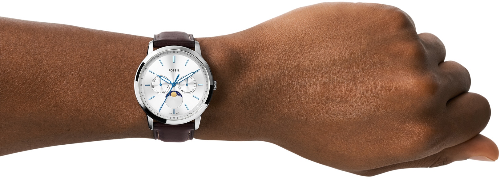 Fossil Multifunktionsuhr »NEUTRA MINIMALIST«, Quarzuhr, Armbanduhr, Herrenuhr, Damenuhr, Mondphase, Lederarmband