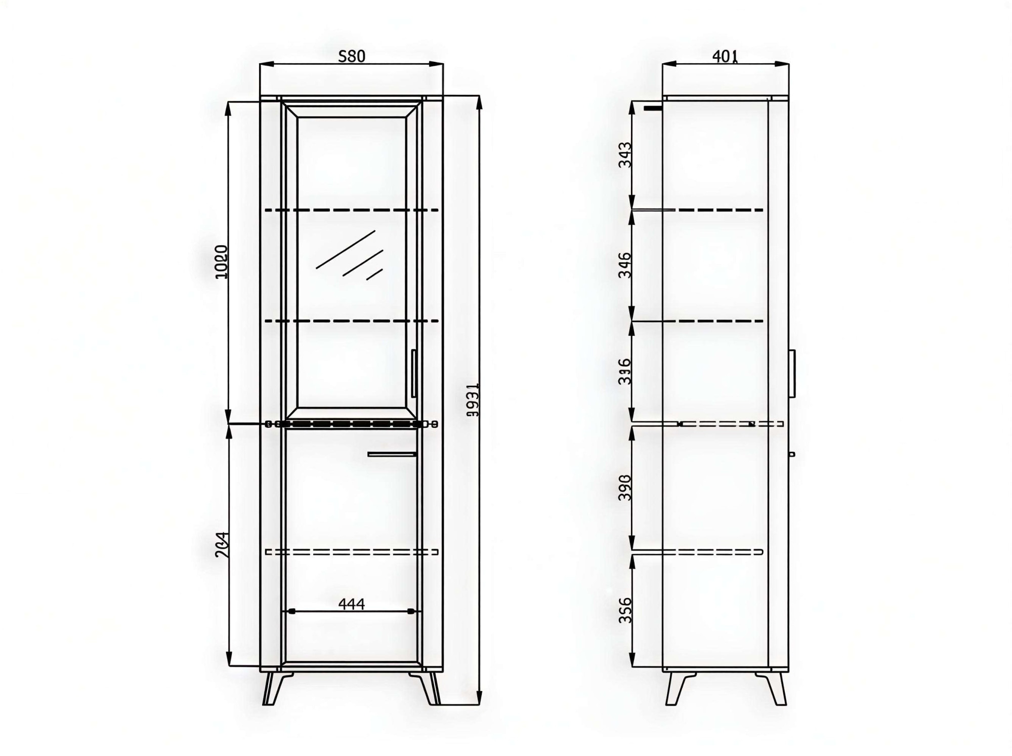 Home affaire Vitrine »Darwen Vitrinenschrank, Glasschrank, Standvitrine, Highboard/Sideboard« 2 Türen, 4 Einlegeböden, 5 Fächer, Gesamtmaße (B/T/H): 58/40/193 cm