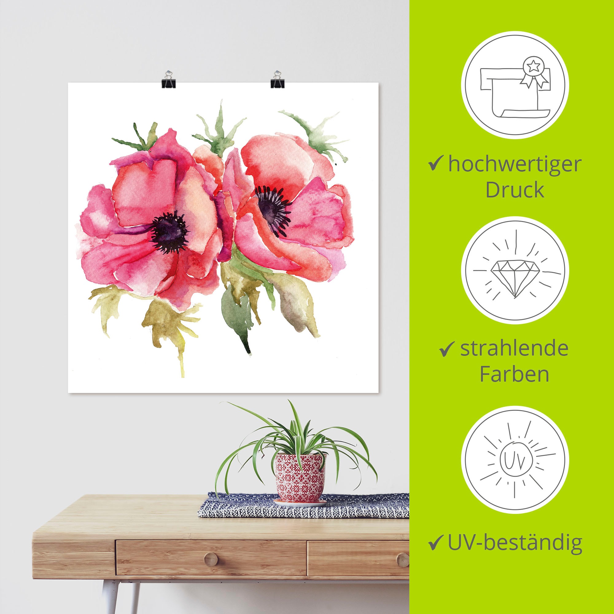 Artland Wandbild »Mohnblumen«, Blumen, (1 St.), als Alubild, Outdoorbild, Leinwandbild, Poster, Wandaufkleber