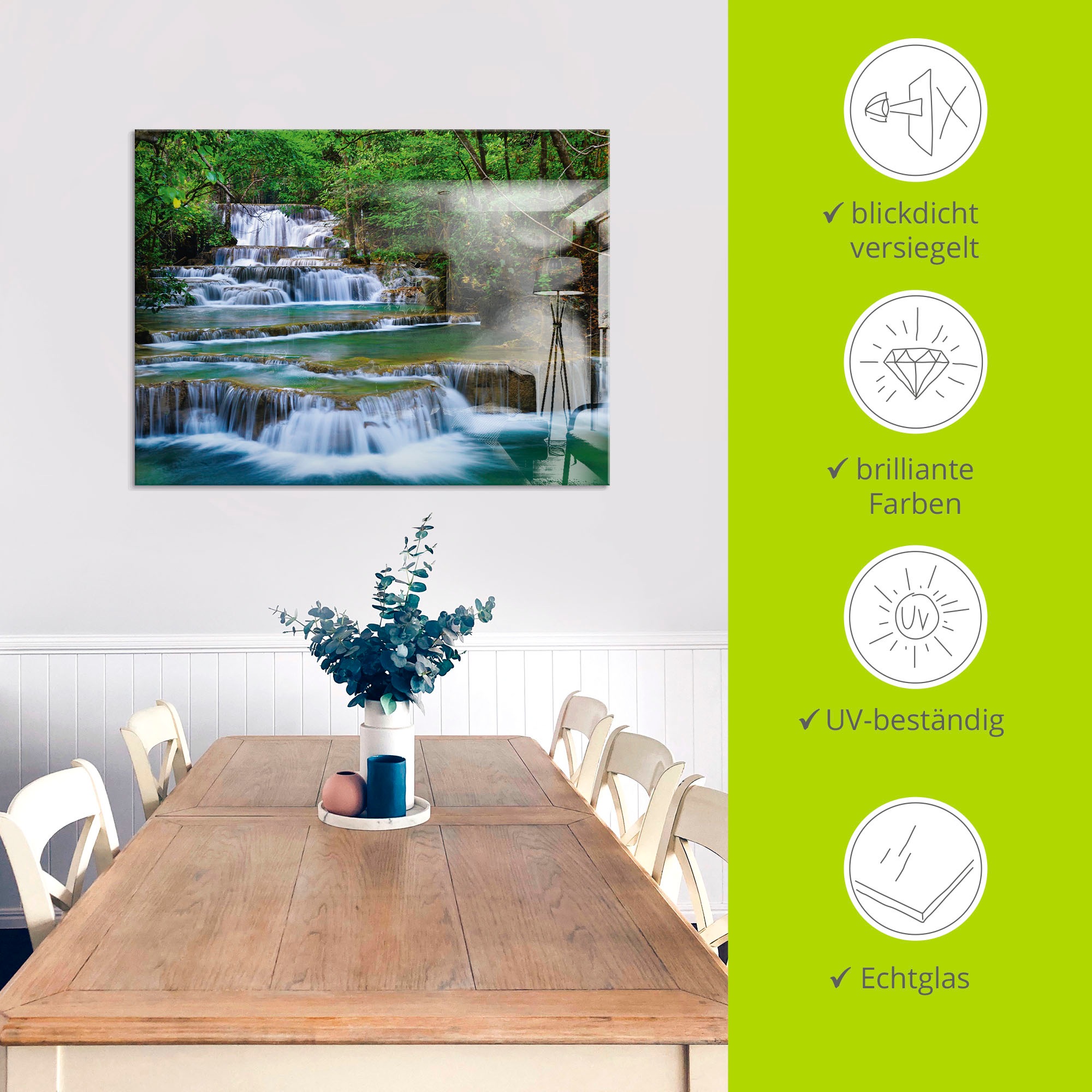 Artland Glasbild »Tiefen Wald Wasserfall«, Gewässer, (1 St.), in verschiedenen Größen