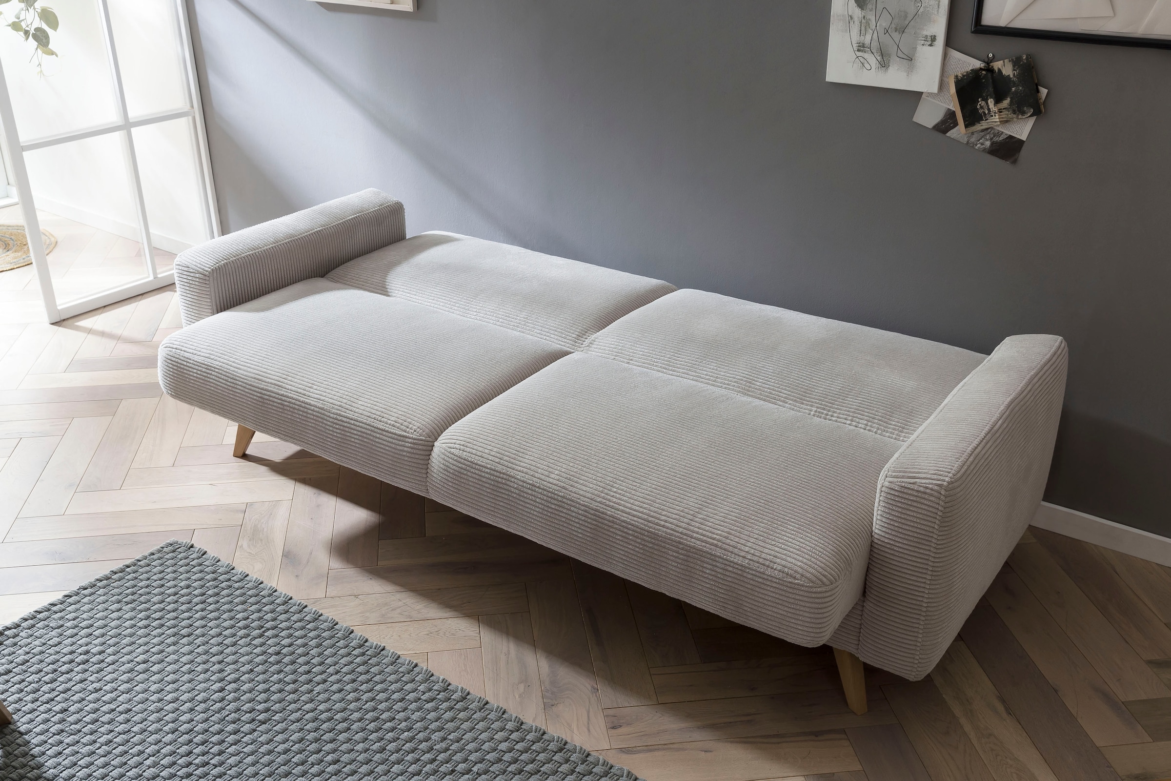 exxpo - sofa fashion 3-Sitzer »Samso, elegant und bequem, aktueller Cord Bezug, Kippcouch« hochwertige Verarbeitung, Schlafsofa inkl. Bettfunktion und Bettkasten