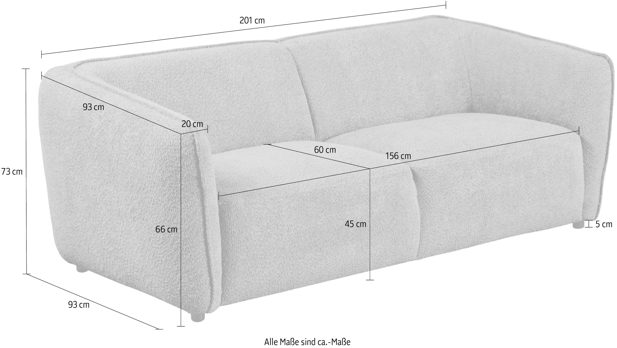 Home affaire 2,5-Sitzer »OSTRUP, Naturtöne, Boucle oder Chenille« Breite 201 cm, organische Form mit sanften Rundungen
