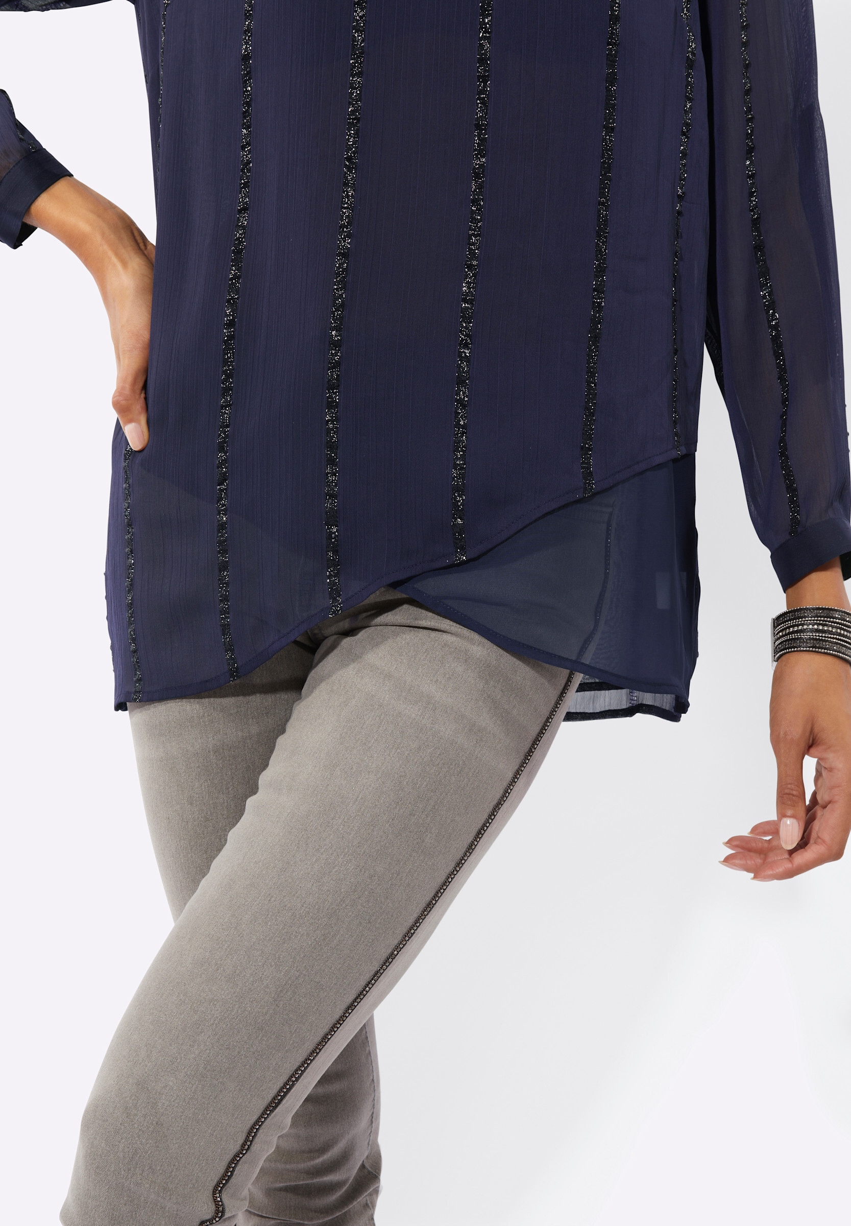 creation L Klassische Bluse »Longbluse Longbluse mit Glanzstreifen«