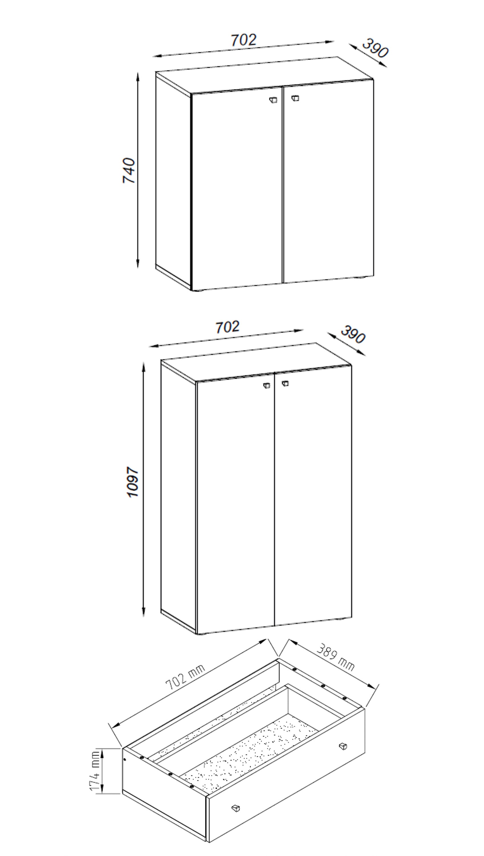 VCM Schuhschrank »VCM Holz-Schuhschrank | Maße: H. 200 x B. 70 x T. 39 cm | Allzweckschrank | 9 Fächer | 4 Drehtüren | extra Schublade ¿ Lona«, (1 St.)