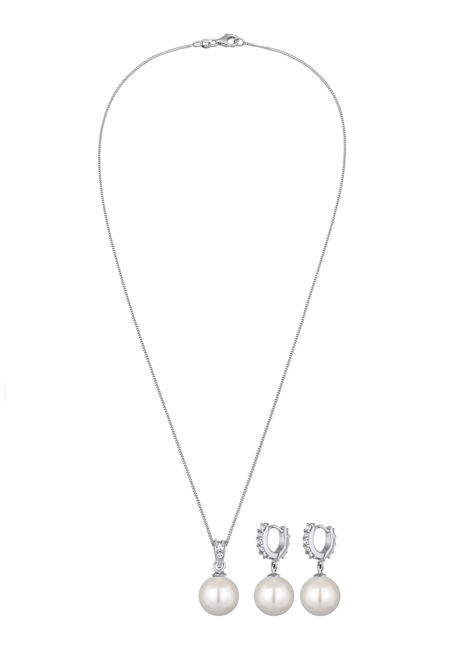 Elli Ohrring und Ketten Set »Schmuckset Muschelkernperlen Weiß Glas Kristalle 925 Sterling Silber«