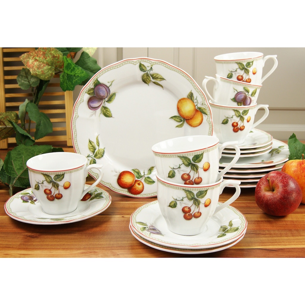 CreaTable Kaffeeservice »Geschirr-Set Flora Orchard«, (Set, 18 tlg., Kaffeegeschirr für 6 Personen), Service, 18 Teile, für 6 Personen