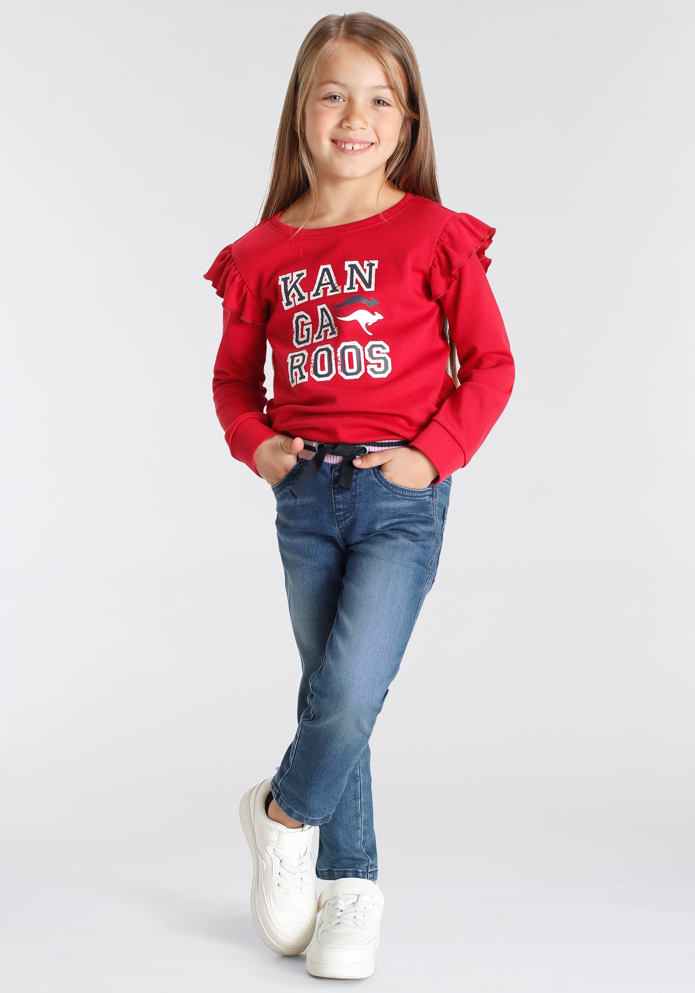 Sweatshirt »Kleine Mädchen«, mit Glitter und Rüschen an den Ärmeln