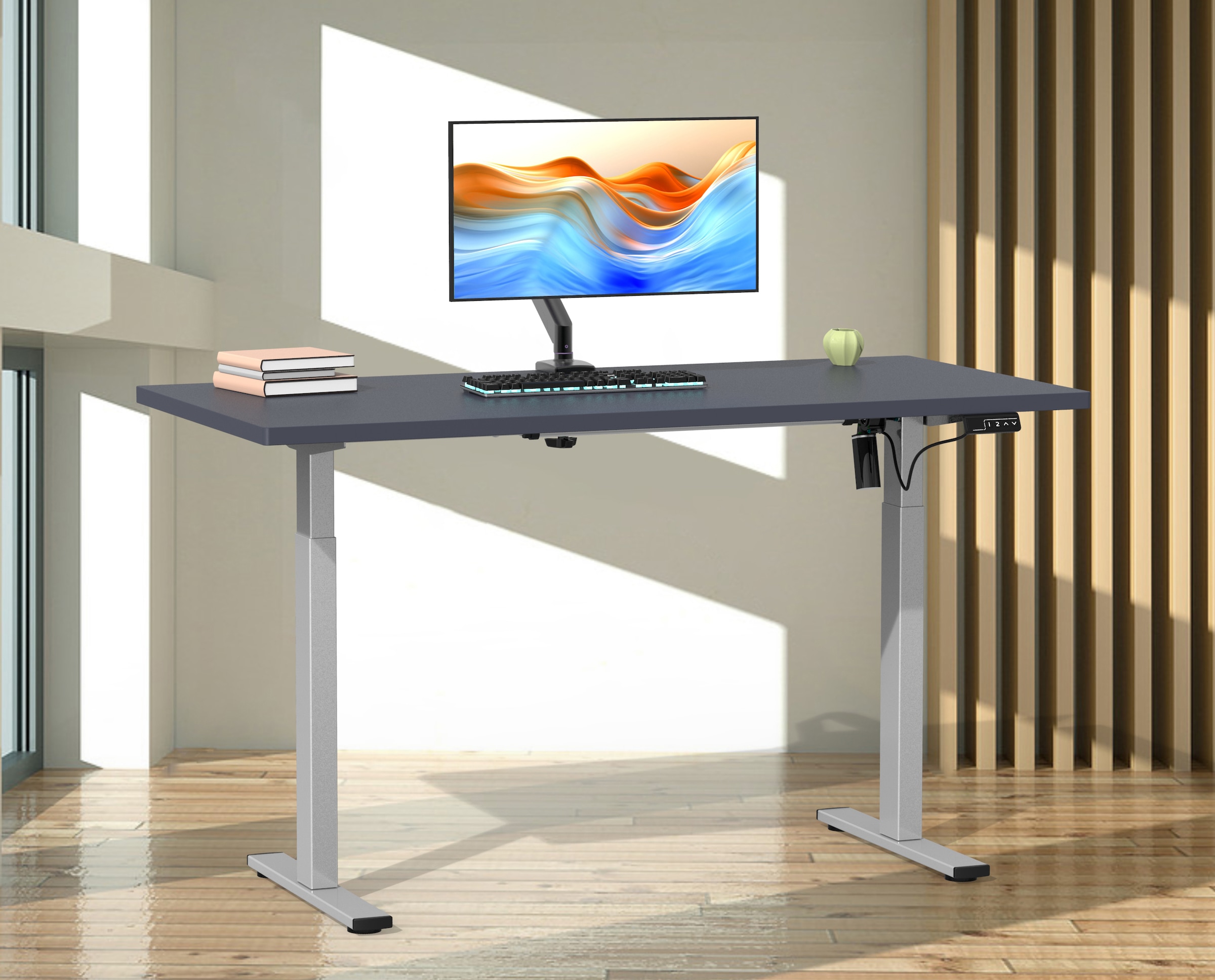 VCM Schreibtisch »VCM Höhenverstellbarer Schreibtisch stufenlos elektrisch höhenverstellbar Lona 140x50 Silber«, (Lona)
