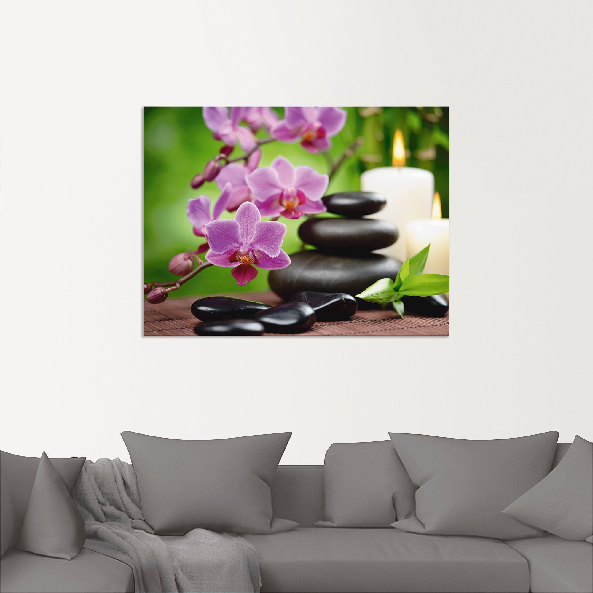 Artland Wandbild »Zen Basaltsteine und Bambus auf Holz«, Zen, (1 St.), als Alubild, Outdoorbild, Leinwandbild, Poster, Wandaufkleber