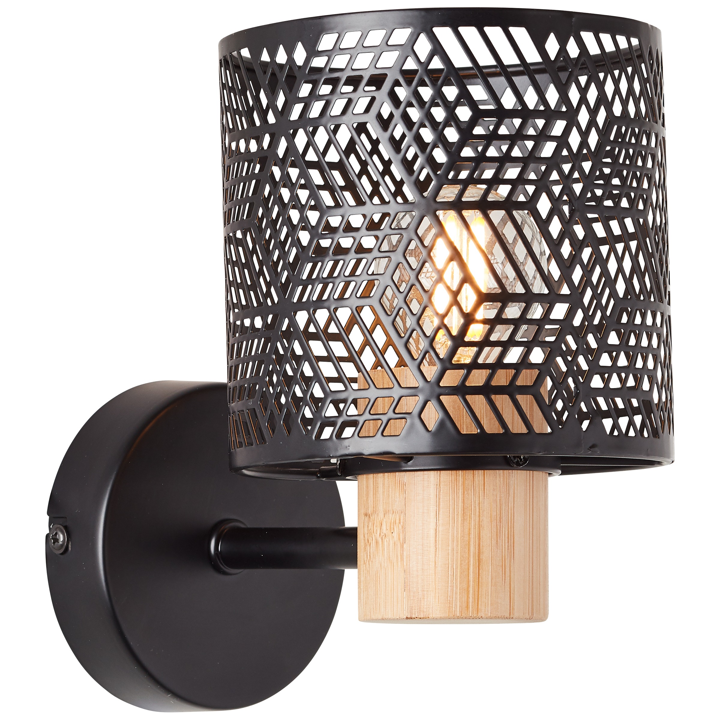 Brilliant Wandleuchte »Santy«, 1 flammig, Leuchtmittel E14 | ohne Leuchtmittel, Wandspot, 17 x 18 x 12 cm, E14, Metall/Bambus, schwarz/natur