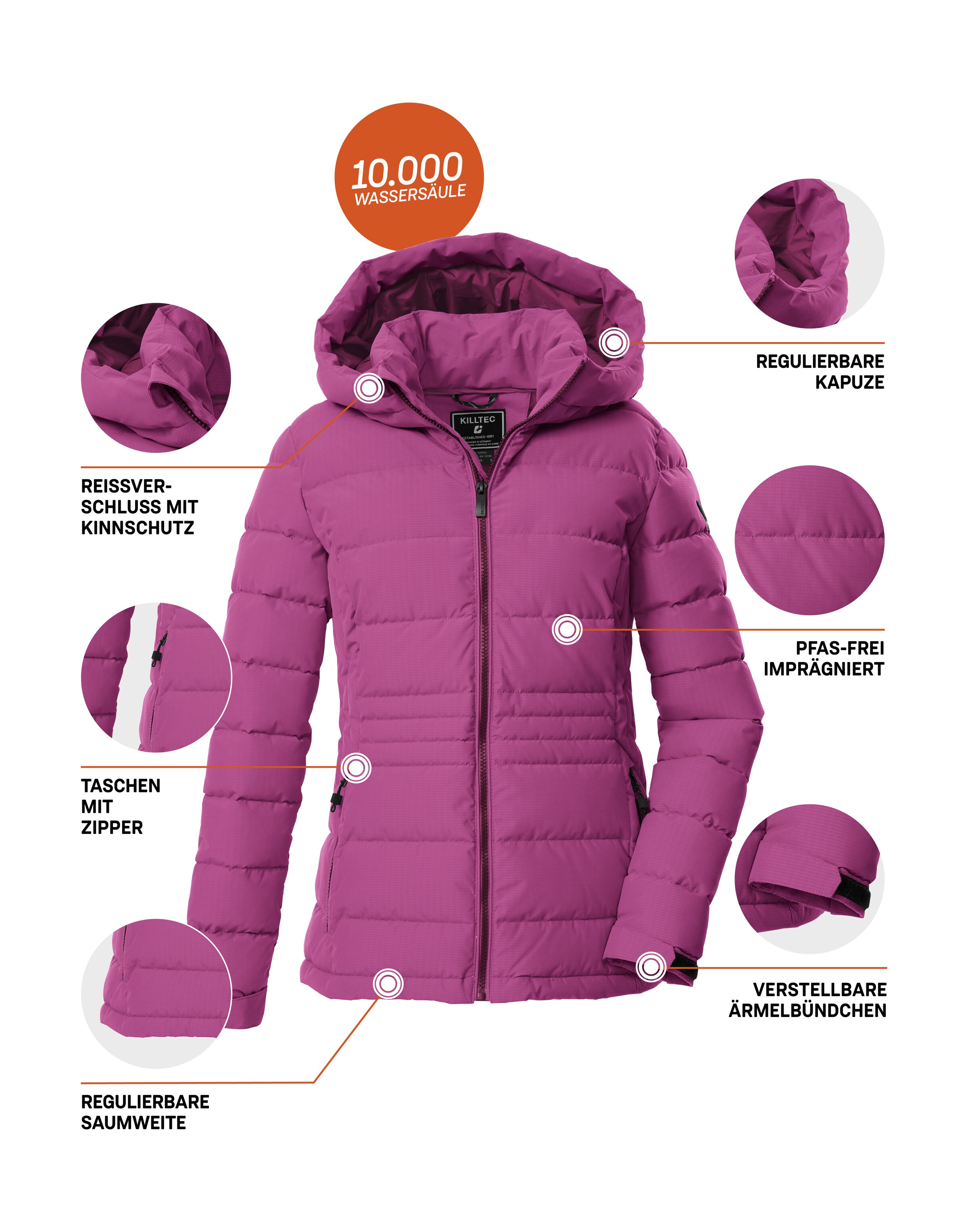 Killtec Steppjacke »KOW 10 WMN QLTD JCKT«, Winddichte, wasserabweisende Damen Steppjacke mit verstellbarer Kapuze