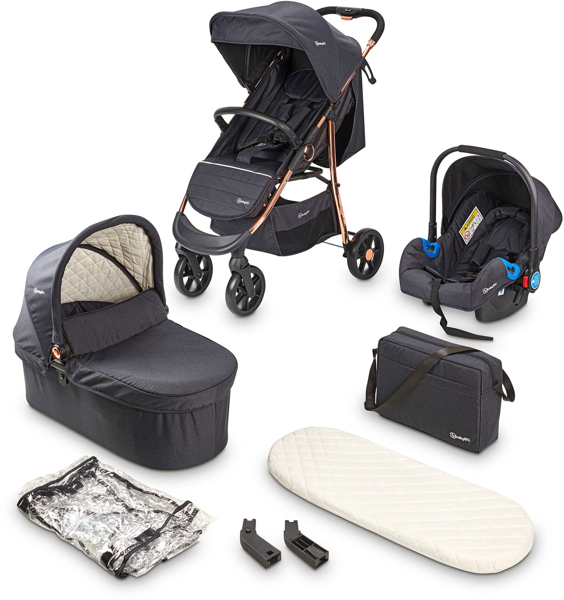 Kombi-Kinderwagen »Style - 3in1, rosegold/black«, inkl. Babyschale mit Adaptern u....
