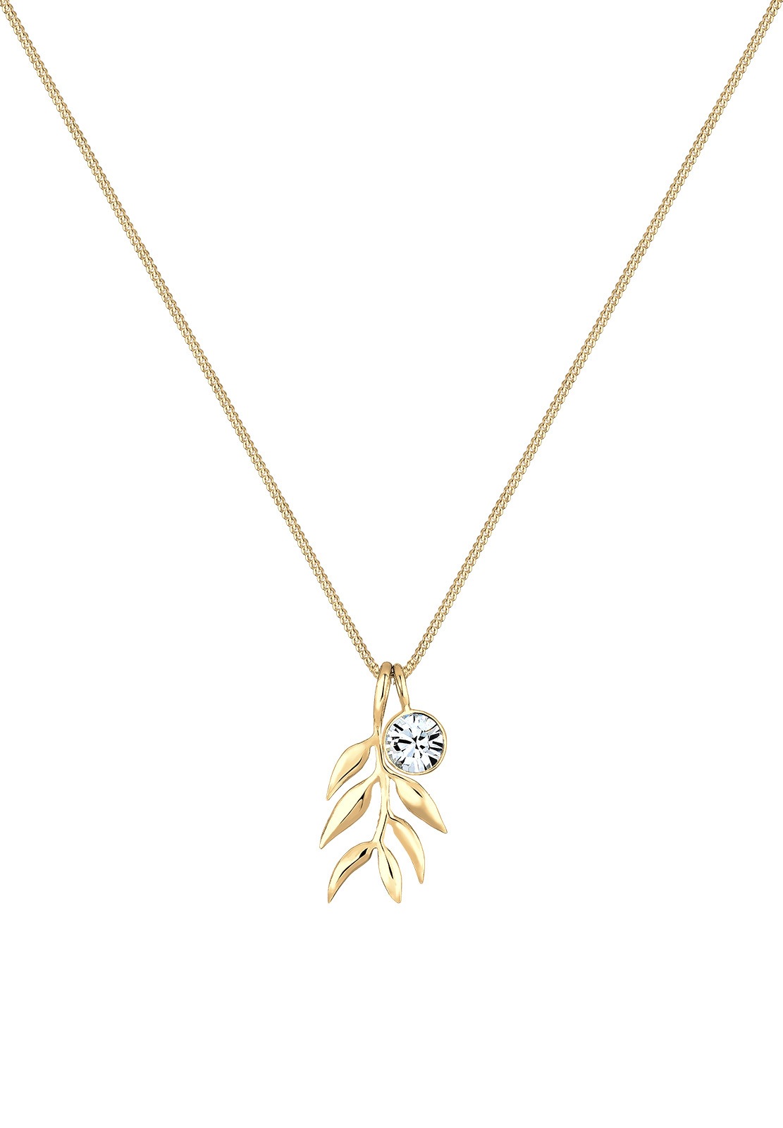 Elli Silberkette »Halskette Olivenblatt Zweig Weiß 925 Sterling Silber, mit Kristallen von Swarovski®«