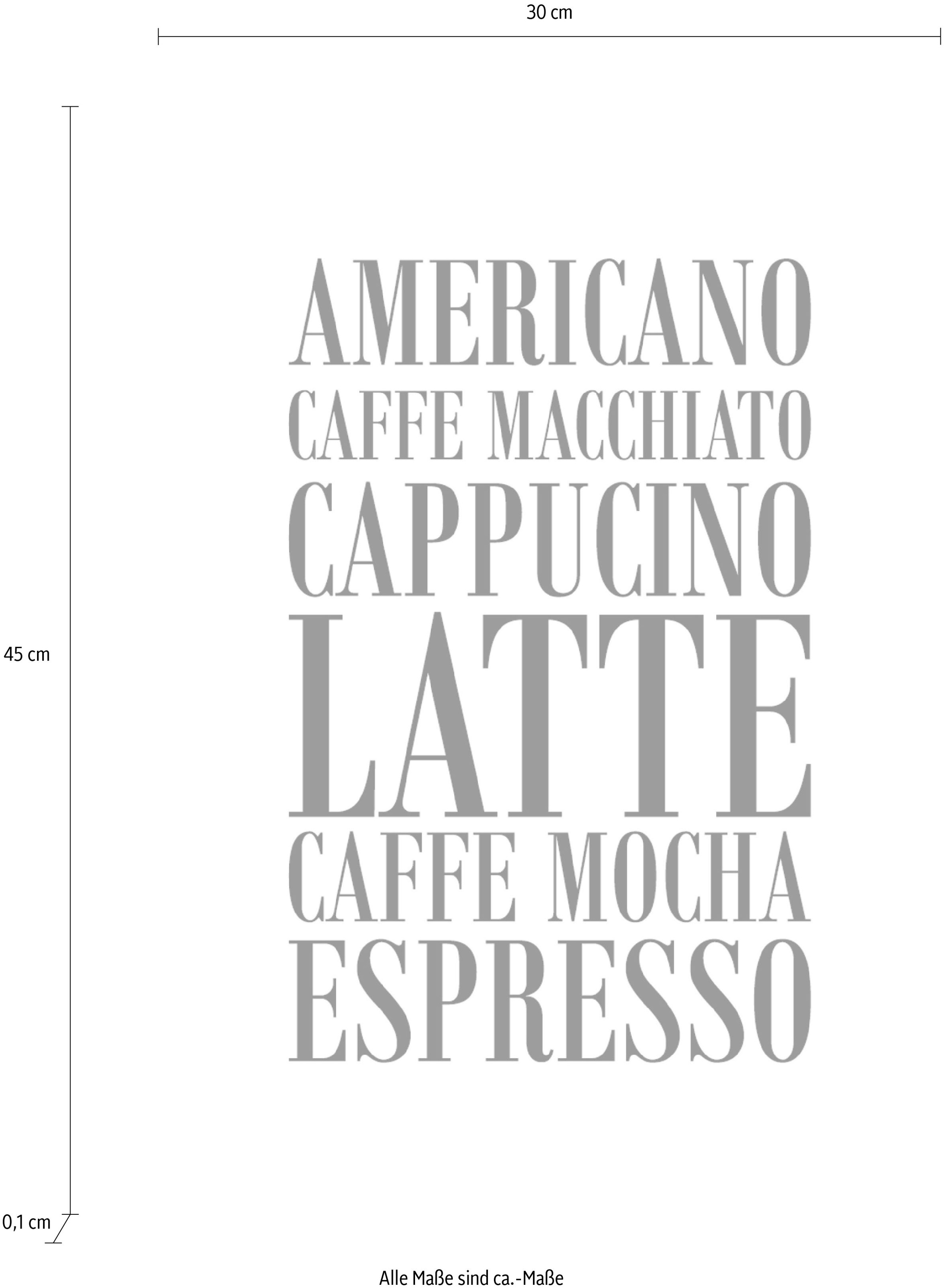 queence Wanddekoobjekt »Kaffee, Cappucino, Expresso ...«, Schriftzug auf  Stahlblech im OTTO Online Shop
