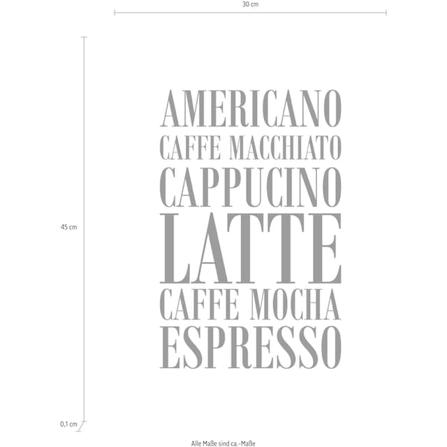 queence Wanddekoobjekt »Kaffee, Cappucino, Expresso ...«, Schriftzug auf  Stahlblech im OTTO Online Shop