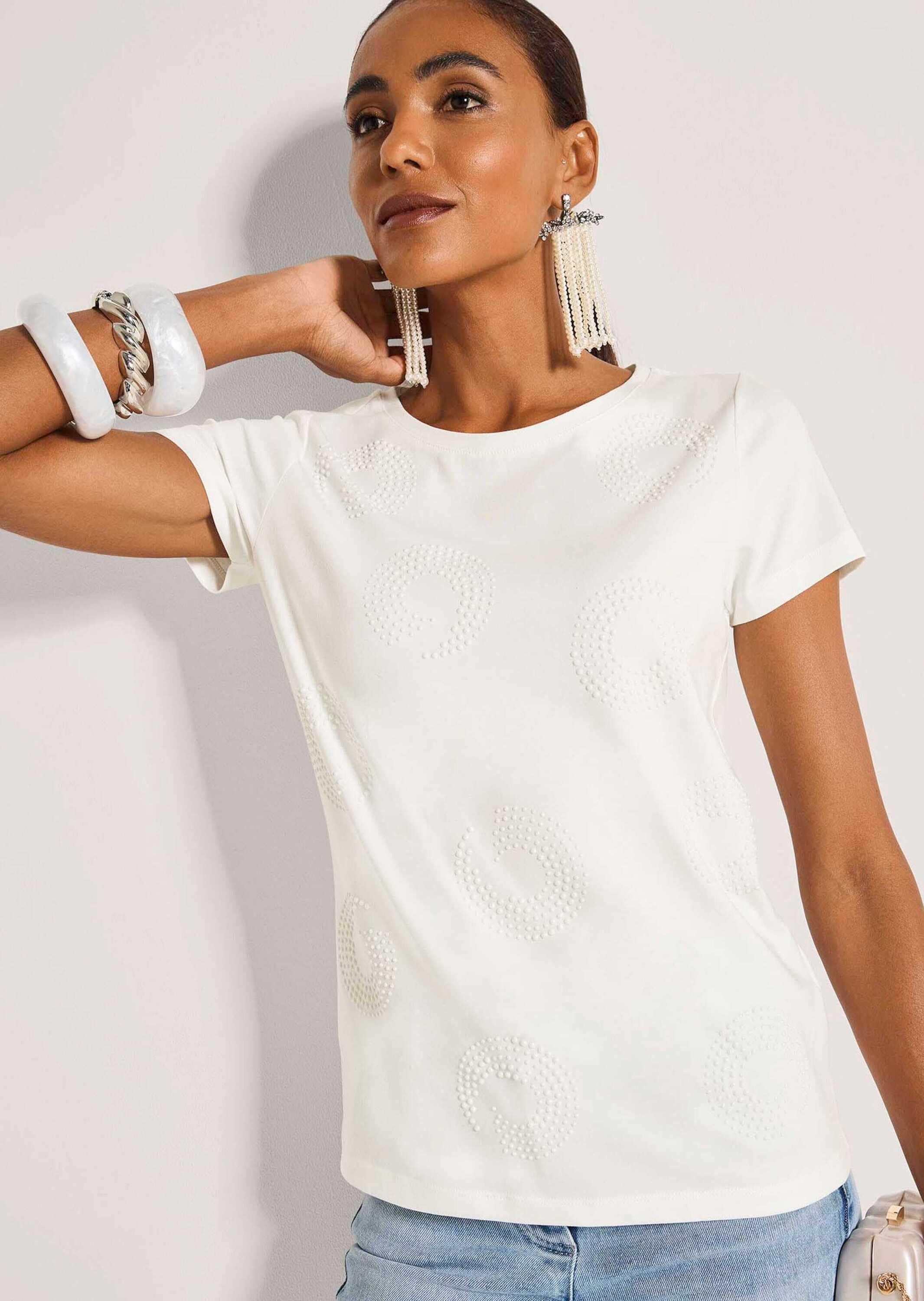 MADELEINE Kurzarmshirt »T-Shirt Elegantes Shirt mit Glanzakzenten, Rundhals« Ziersteine