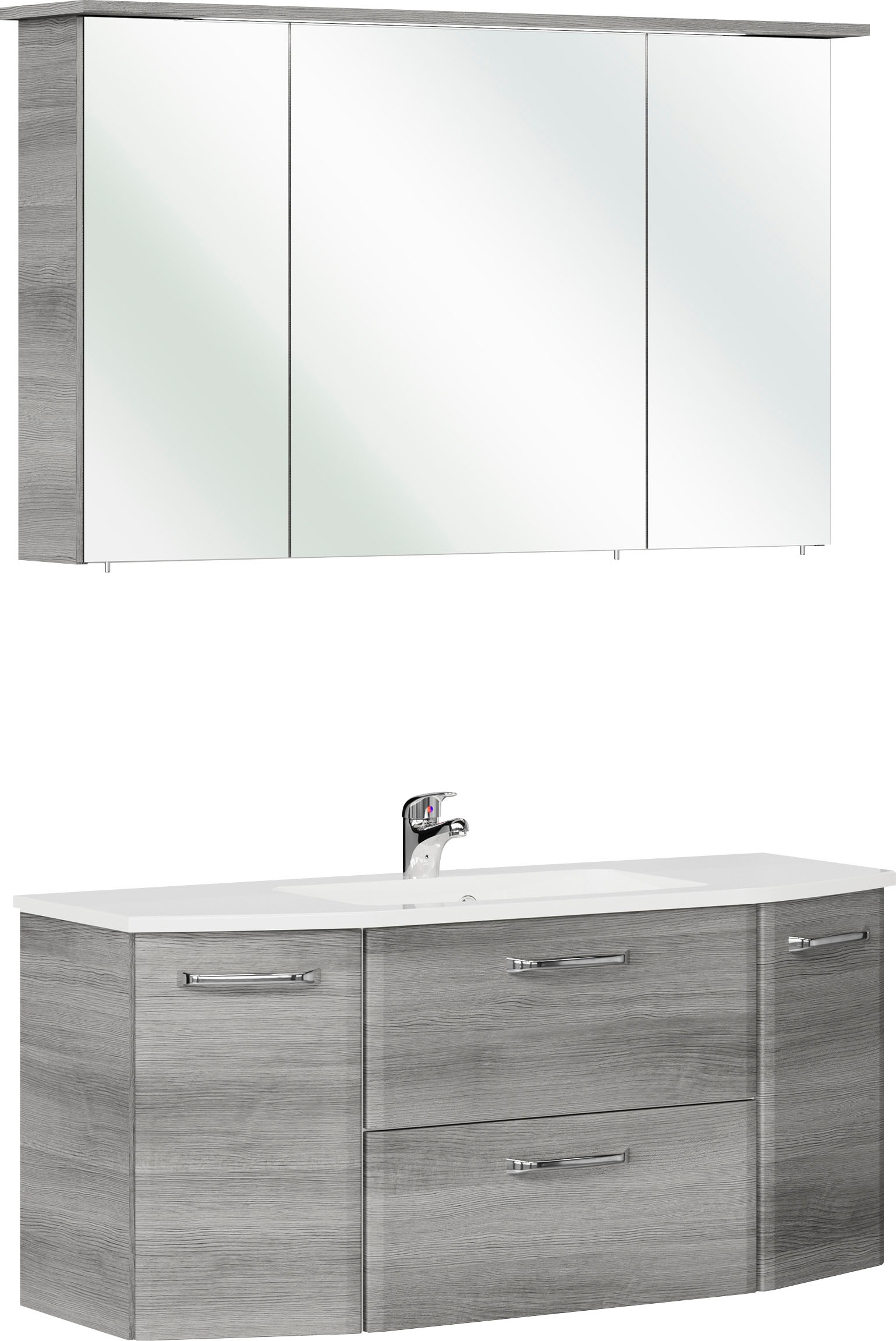 Saphir Badmöbel-Set »Quickset 2-teilig, Mineralmarmor-Waschtisch mit LED-Spiegelschrank«, (2 St.), Badezimmer Set inkl. Türdämpfer, 5 Türen, 1 Klappe, 1 Schublade