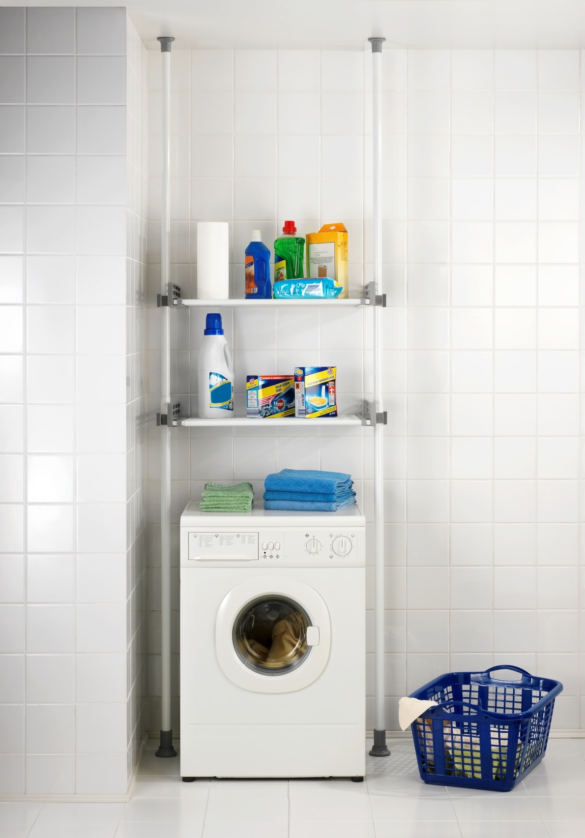 WENKO Teleskopregal »Modell Herkules Twin«, (Set), 2 Trägerstangen, 2 verstellbare Ablagen, ideal für Bad & Abstellkammer
