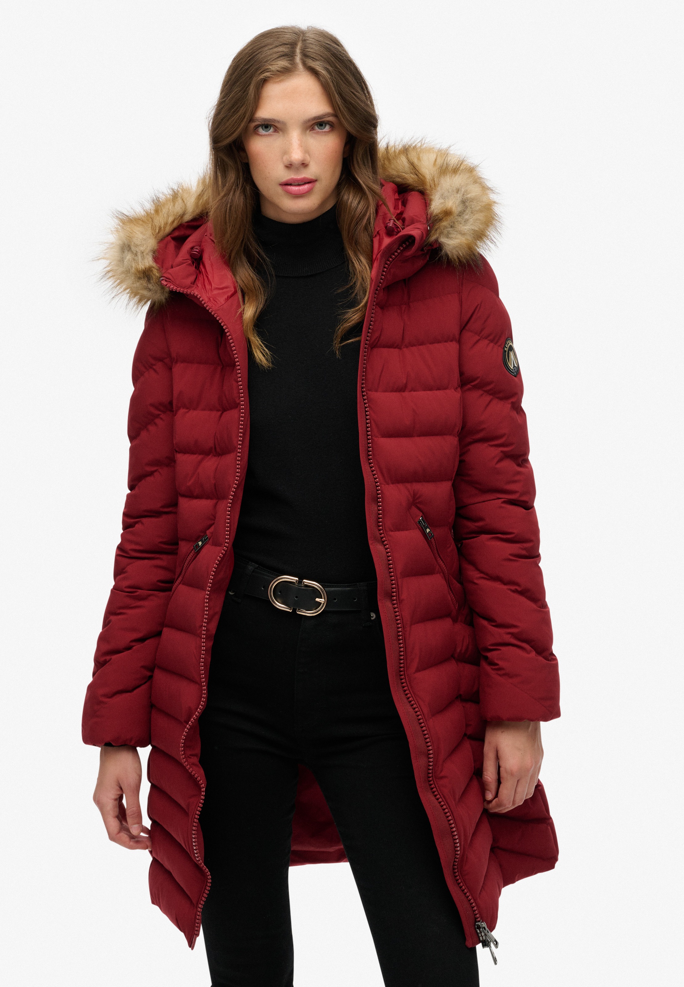 Superdry Steppjacke »FUJI FAUX FUR HOOD MID LENGTH« mit Kapuze