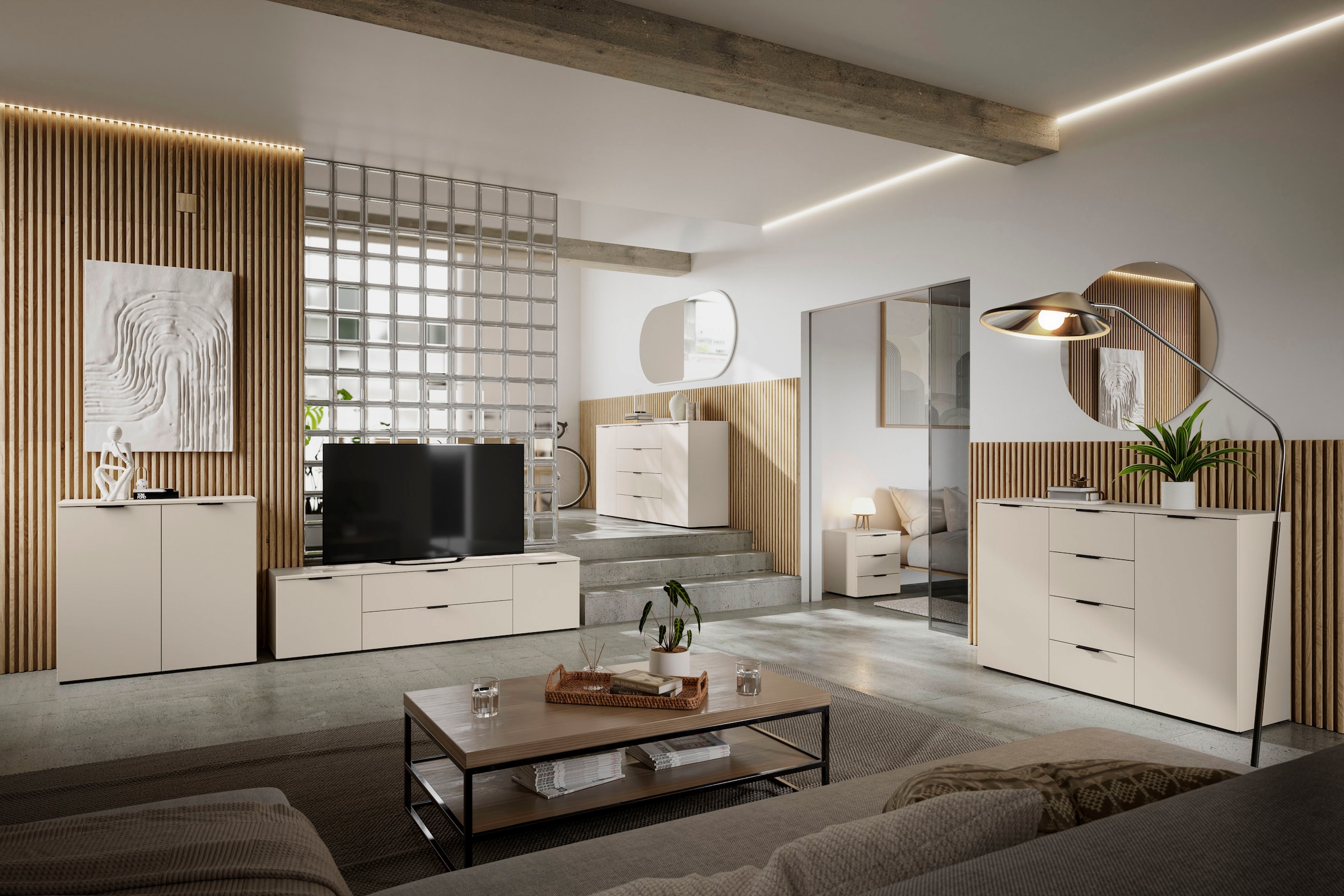 HBZ Sideboard »Linz Kommode, BxHxT 90x90x40cm«, (1 St.), Breite 90cm,Lip-Griff,Melaminbeschichtung
