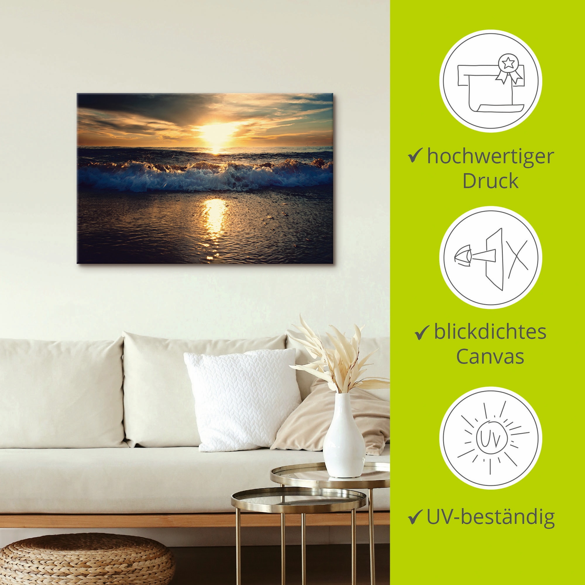 Artland Wandbild »Sonnenuntergang am Meer«, Gewässer, (1 St.), als Alubild, Outdoorbild, Leinwandbild in verschied. Größen