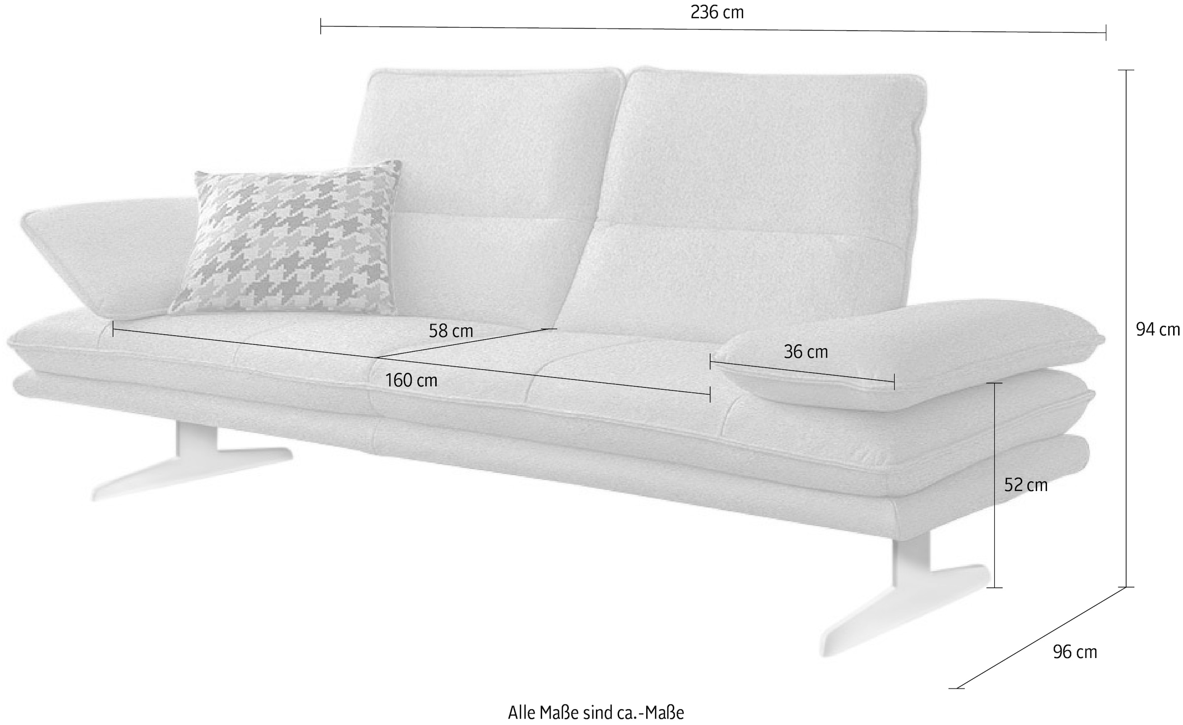 W.SCHILLIG 2,5-Sitzer »broadway«, Sitztiefenverstellung, Kopfteil- & Seitenteilverstellung, Breite 236cm