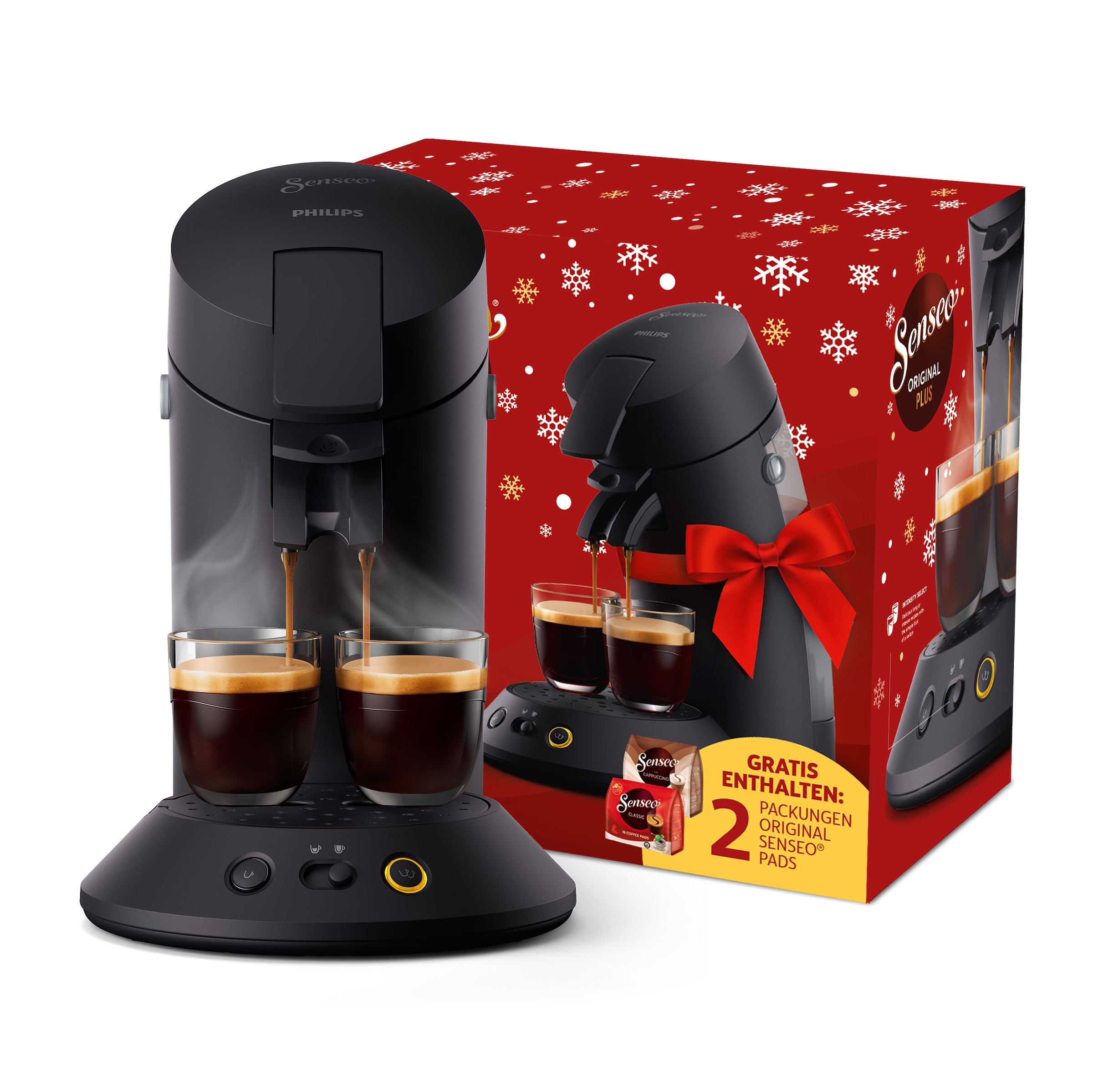 Philips Senseo Kaffeepadmaschine »Original Plus XMAS CSA210/69, mit zwei Kaffee-Einstellungen« aus 28% rec. Plastik, inkl. Gratis-Zugabe (Wert 5 € UVP)