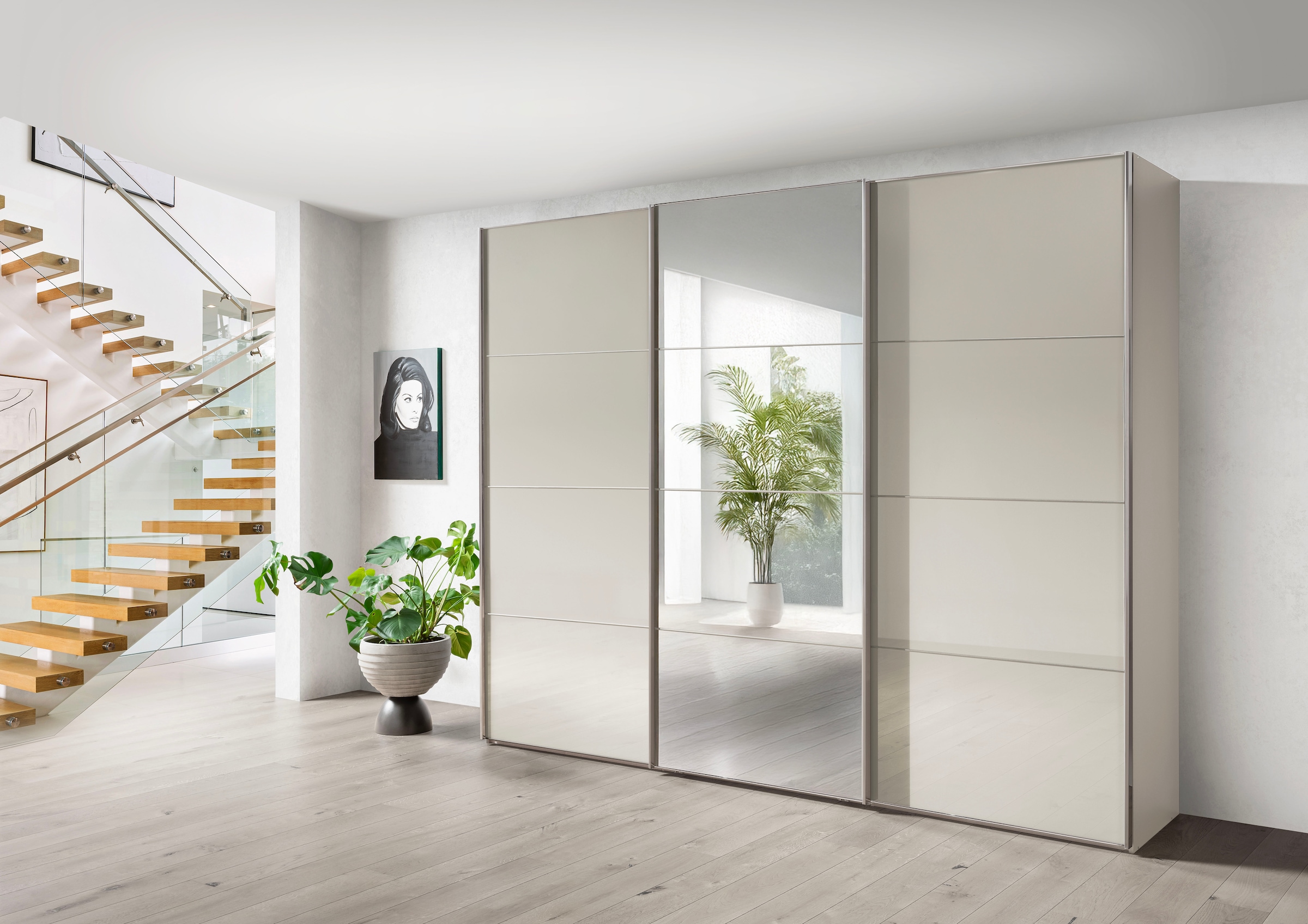 WIEMANN Schwebetürenschrank »Phoenix, Made in Germany, modernes Design, Highlight, Blickfang« Viele Farbkombinationen, in 4 Breiten und in 2 Höhen erhältlich,  maximaler Staurraum, inkl.Einlegeböden, Wäscheböden u. Dämpfer