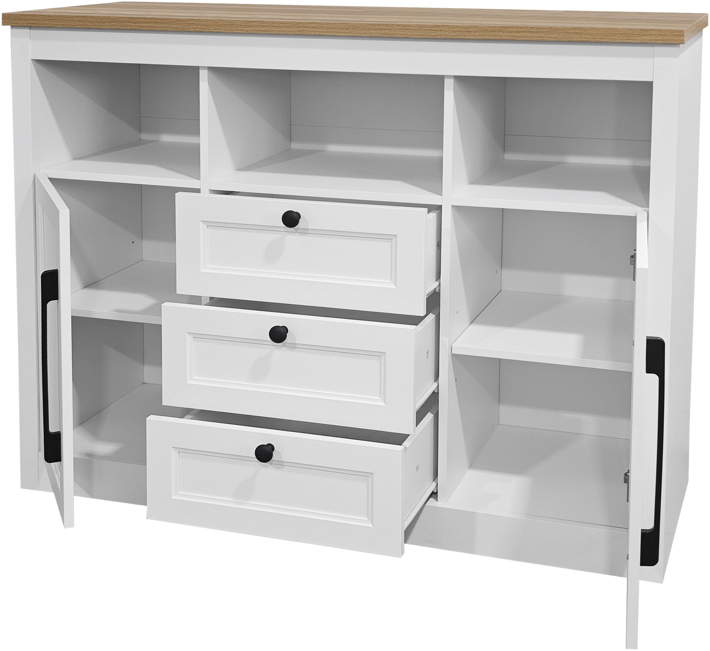 OTTO home Sideboard »Ismund«, aus MDF, mit Holz-Zierleiste, schwarzen Metallgriffen, Höhe 95 cm
