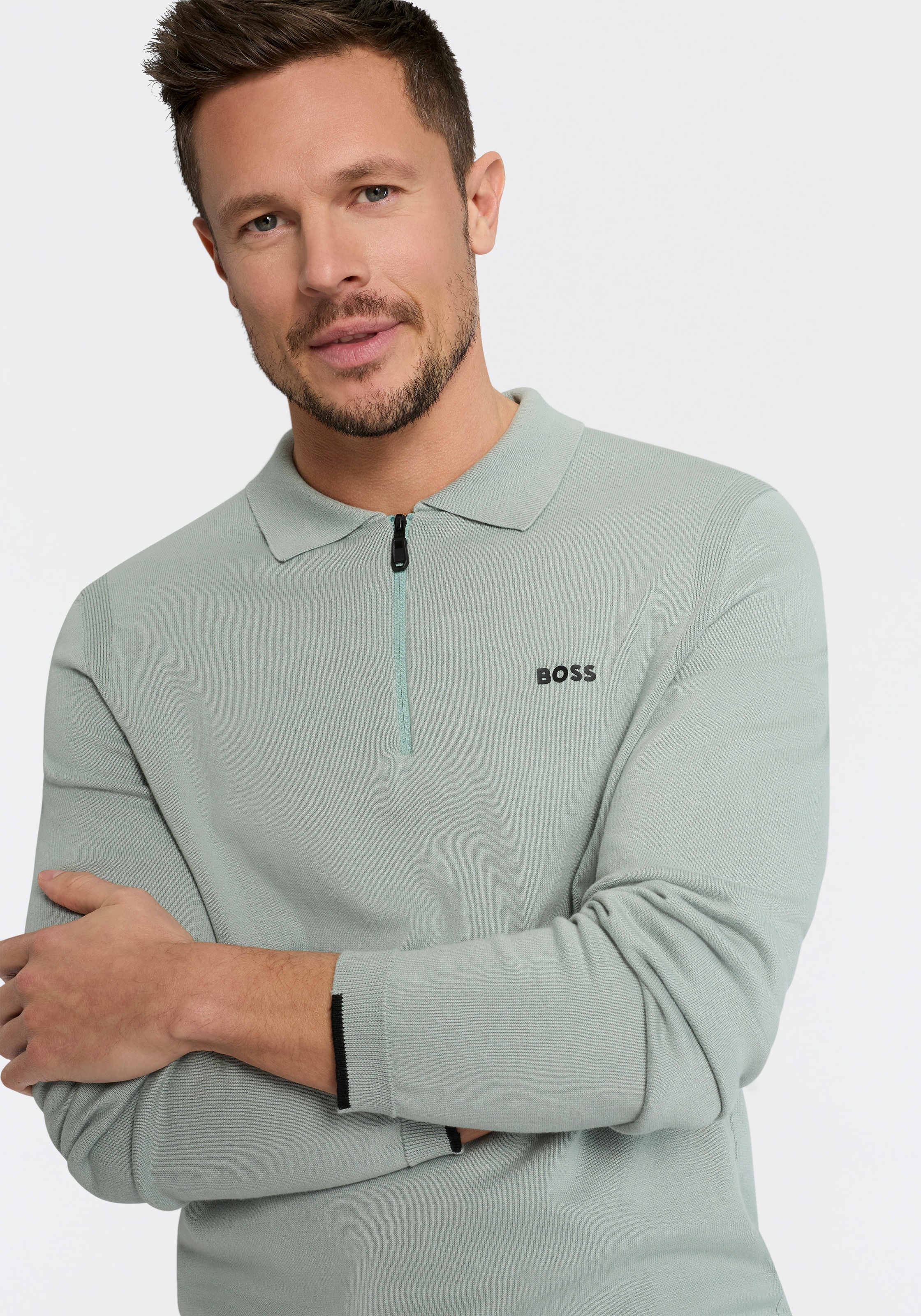 BOSS GREEN Strickpullover »KN Ever-X PL« mit Reißverschluss, regular fit, toniges Logo